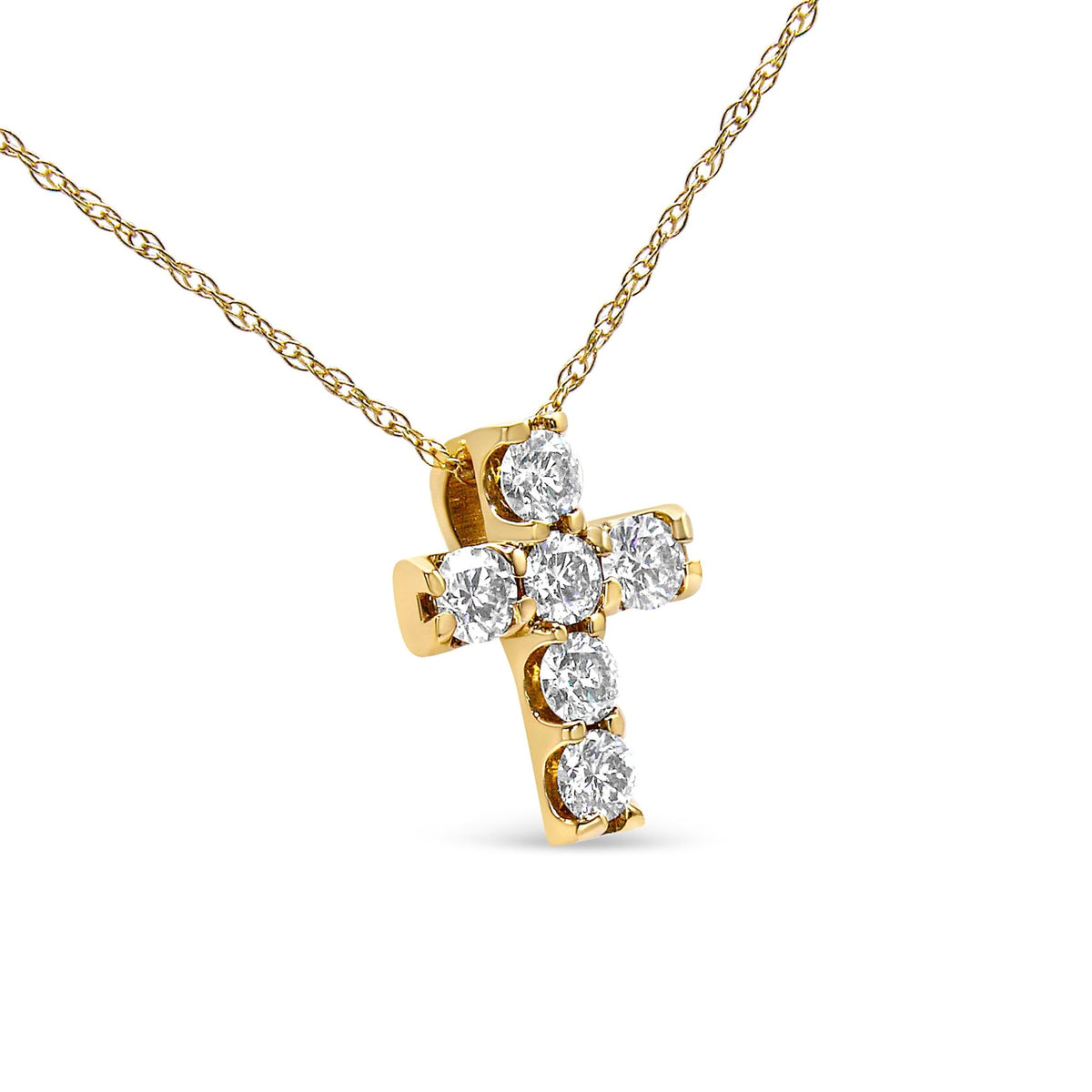 14K Yellow Gold 1/2 Cttw Round Brilliant Cut Diamond Mini Cross 18&quot; Pendant Necklace (J-K Color, VS2-SI1 Clarity) - LinkagejewelrydesignLinkagejewelrydesign