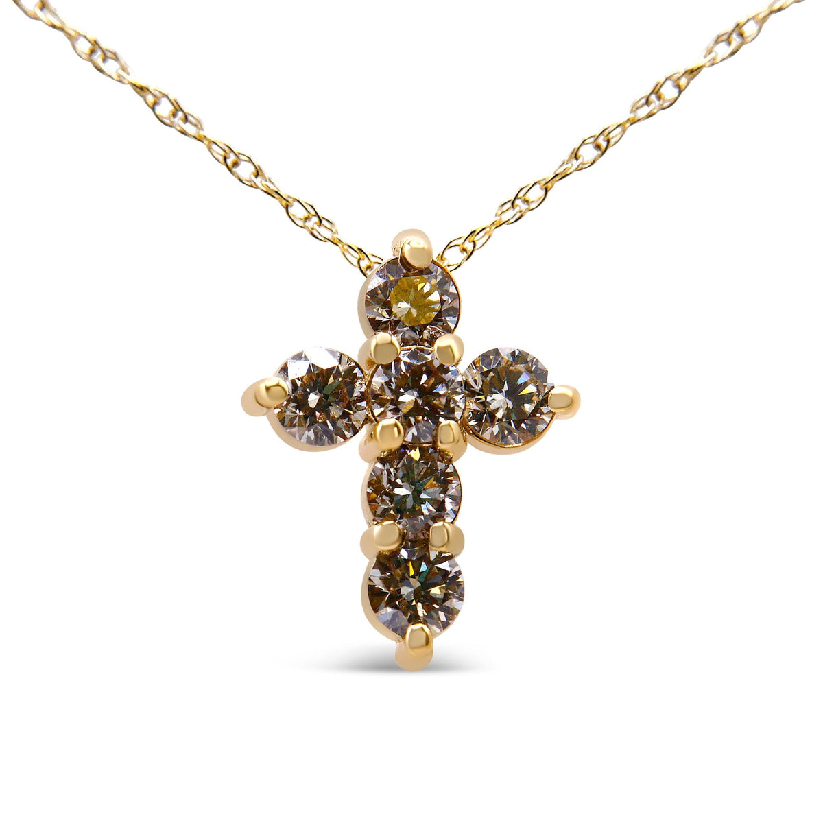 14K Yellow Gold 1/2 Cttw Round-Cut Diamond Mini Cross 18&quot; Pendant Necklace (J-K Color, VS2-SI1 Clarity) - LinkagejewelrydesignLinkagejewelrydesign