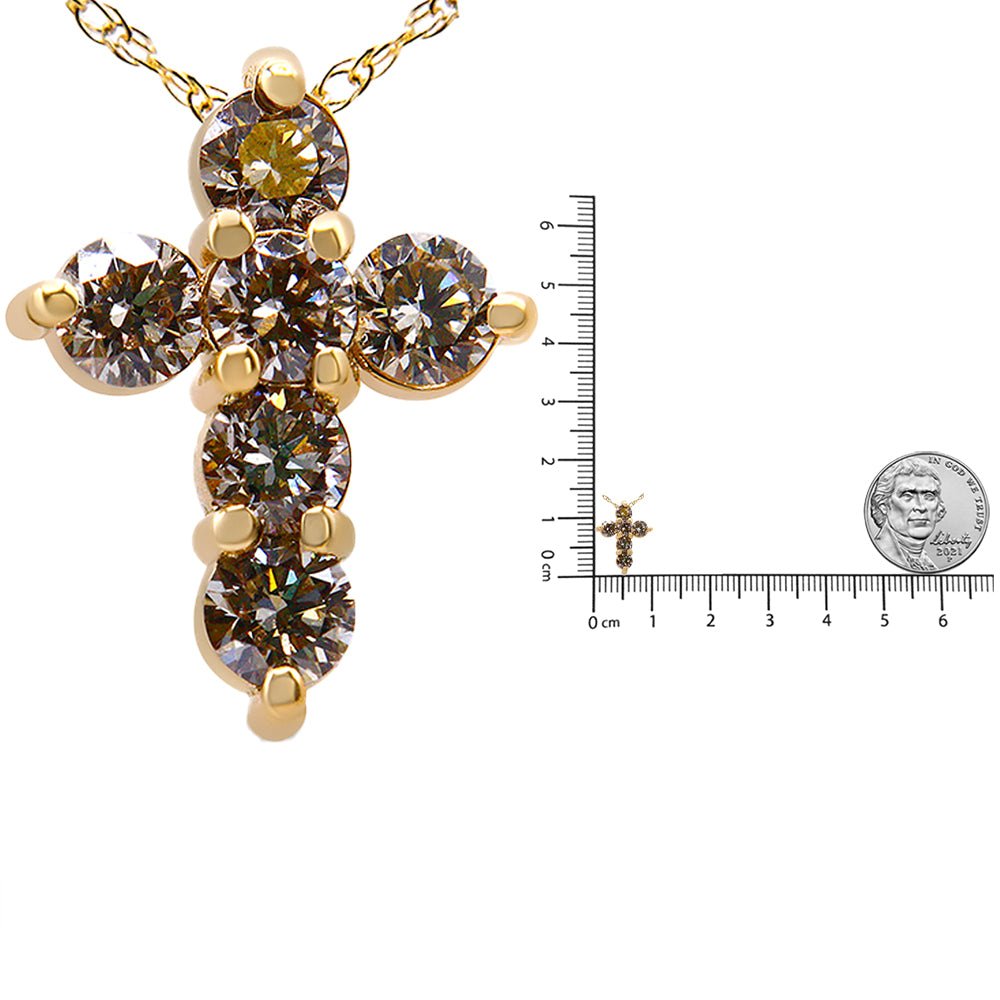 14K Yellow Gold 1/2 Cttw Round-Cut Diamond Mini Cross 18&quot; Pendant Necklace (J-K Color, VS2-SI1 Clarity) - LinkagejewelrydesignLinkagejewelrydesign