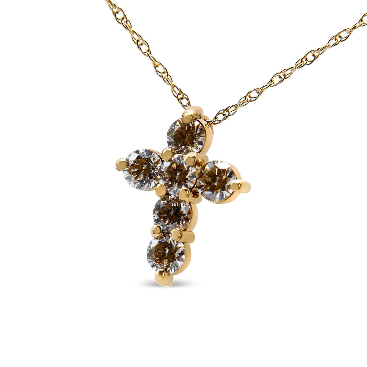 14K Yellow Gold 1/2 Cttw Round-Cut Diamond Mini Cross 18&quot; Pendant Necklace (J-K Color, VS2-SI1 Clarity) - LinkagejewelrydesignLinkagejewelrydesign