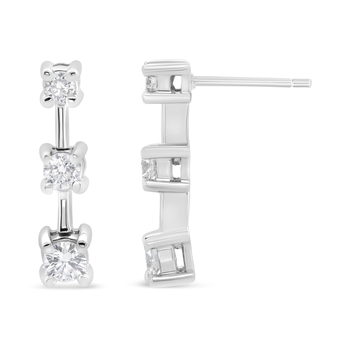 14K Yellow Gold 1/2 Cttw Round Diamond 3 Stone Graduated Linear Drop Past, Present and Future Stud Earrings (H-I Color, SI1-SI2 Clarity) - LinkagejewelrydesignLinkagejewelrydesign