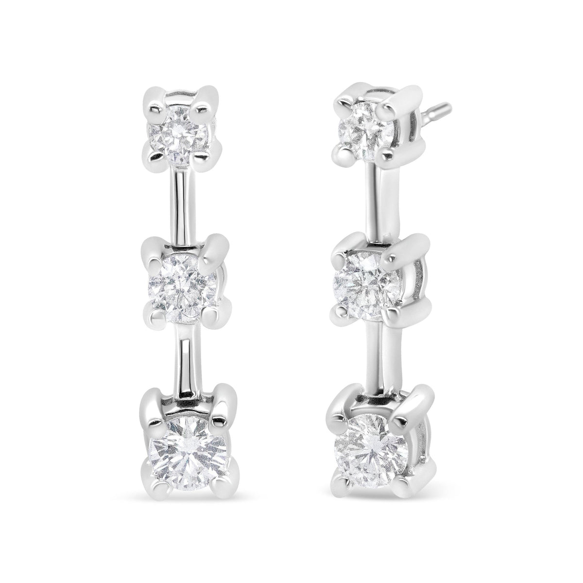 14K Yellow Gold 1/2 Cttw Round Diamond 3 Stone Graduated Linear Drop Past, Present and Future Stud Earrings (H-I Color, SI1-SI2 Clarity) - LinkagejewelrydesignLinkagejewelrydesign