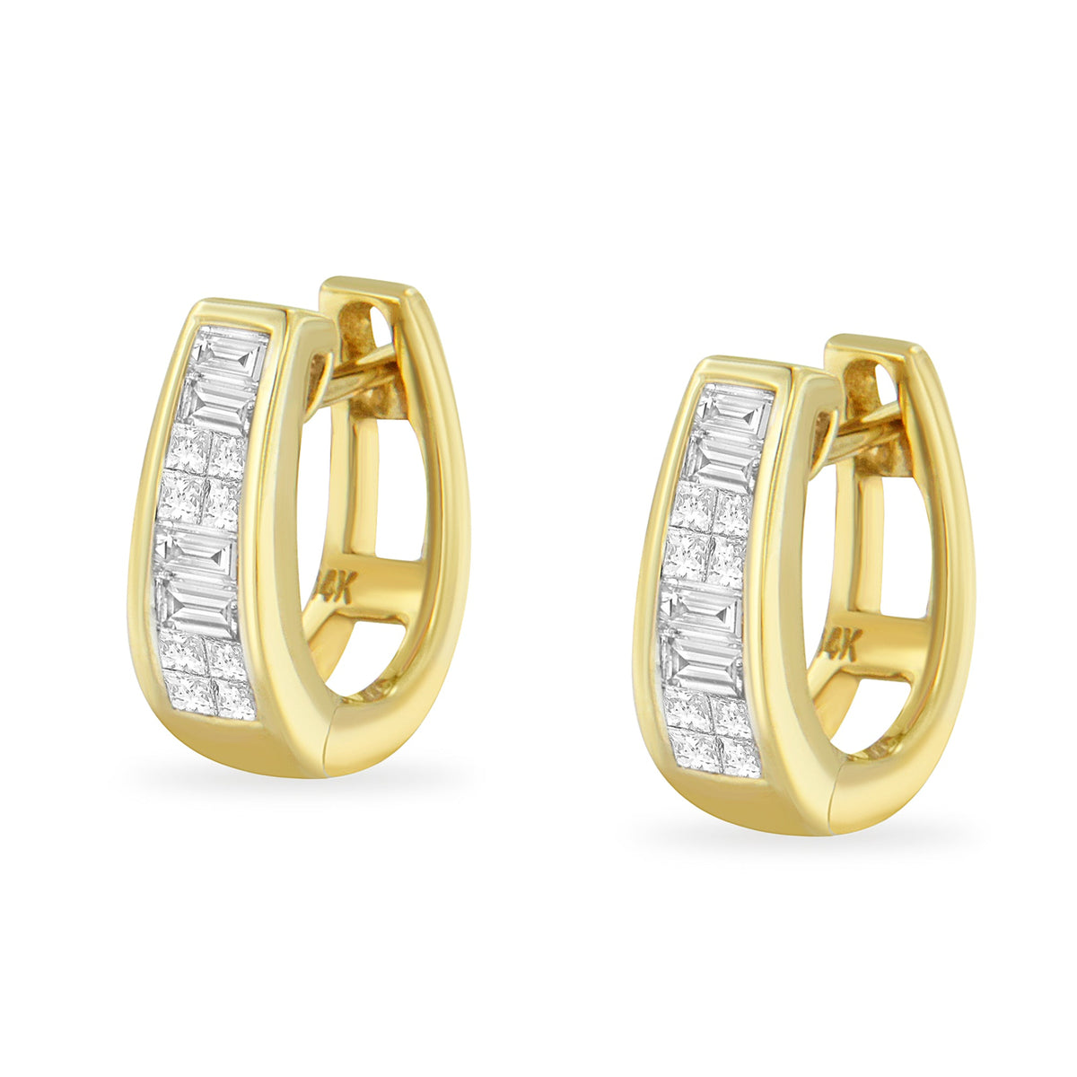 14k Yellow Gold 1/2ct TDW Princess and Baguette Diamond Earrings (I-J,VS1-VS2) - LinkagejewelrydesignLinkagejewelrydesign