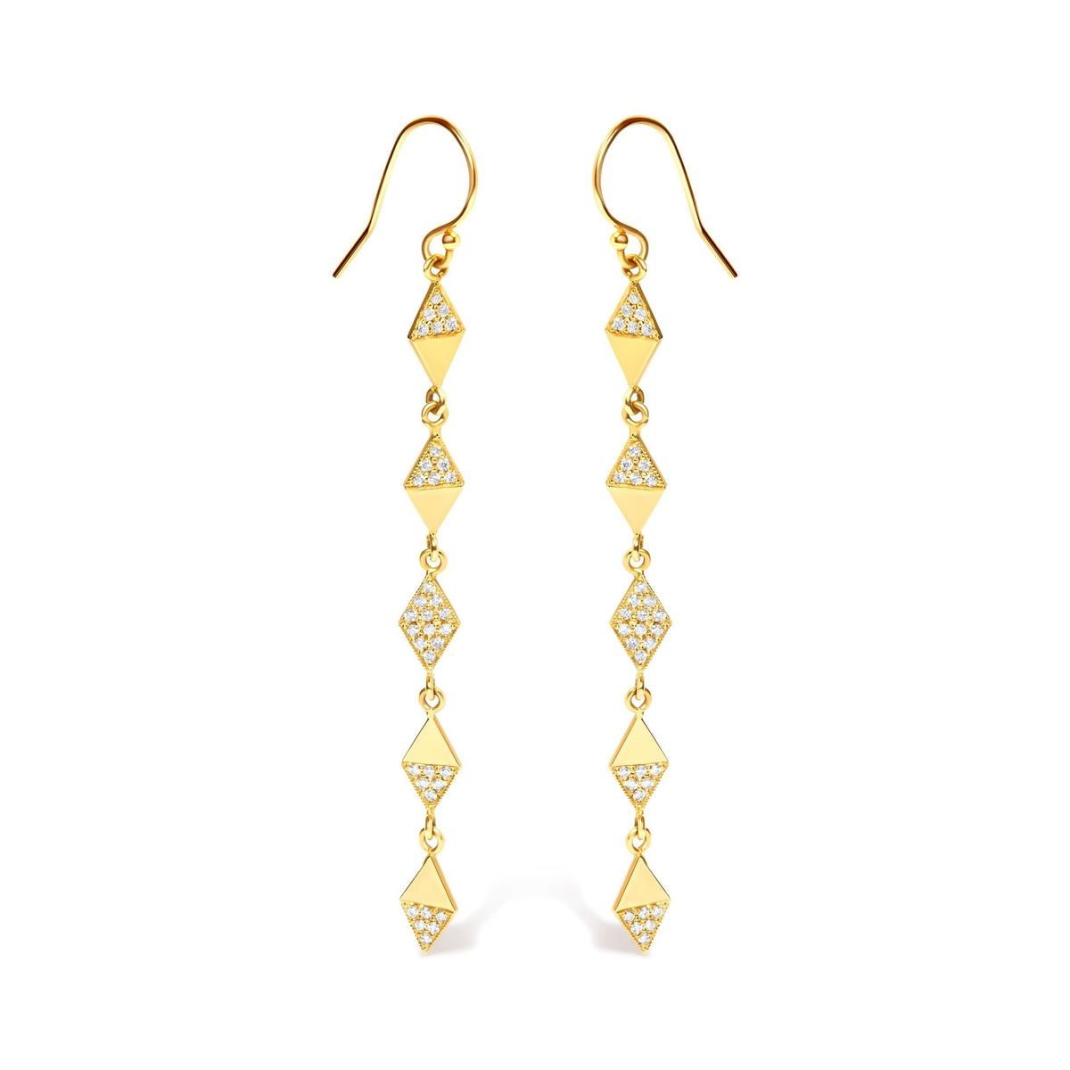 14K Yellow Gold 1/3 Cttw Diamond Studded Kite Drop and Dangle Earrings (H - I Color, SI2 - I1 Clarity) - LinkagejewelrydesignLinkagejewelrydesign
