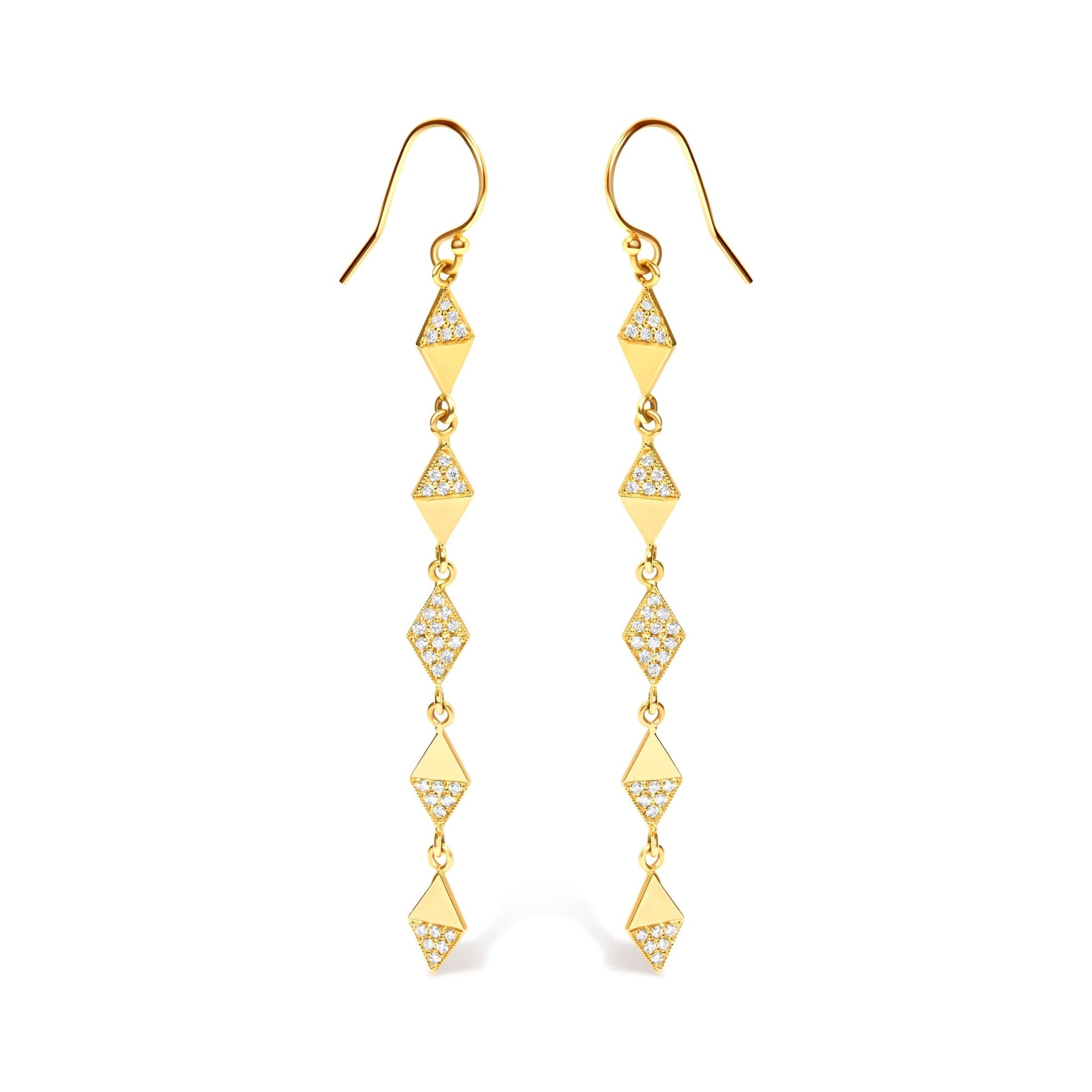 14K Yellow Gold 1/3 Cttw Diamond Studded Kite Drop and Dangle Earrings (H - I Color, SI2 - I1 Clarity) - LinkagejewelrydesignLinkagejewelrydesign