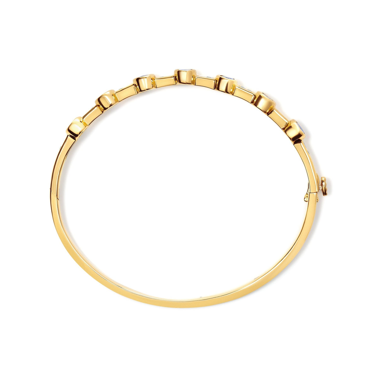 14K Yellow Gold 1/3 Cttw Round-Cut Diamond and 5MM Oval-Cut Blue Tanzanite Gemstone Bangle Bracelet (H-I Color, I1-I2 Clarity) - Size 7" Inches - LinkagejewelrydesignLinkagejewelrydesign