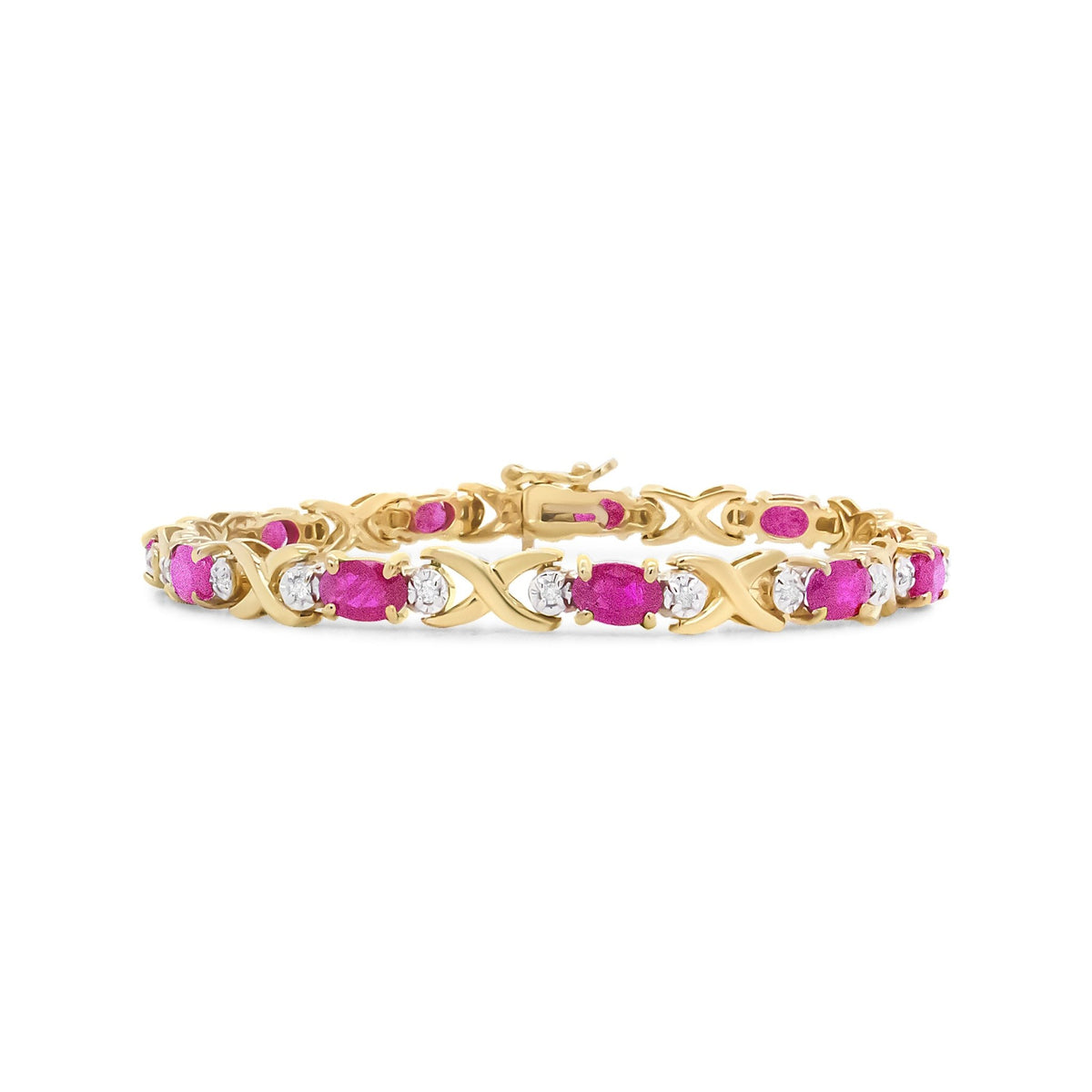 14K Yellow Gold 1/4 Cttw Diamond and Oval Red Ruby Alternating X Link Bracelet (I-J Color, I3 Clarity) - LinkagejewelrydesignLinkagejewelrydesign