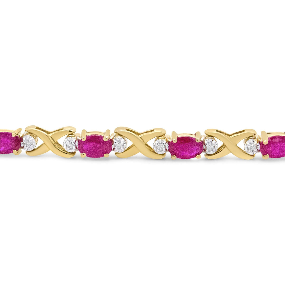 14K Yellow Gold 1/4 Cttw Diamond and Oval Red Ruby Alternating X Link Bracelet (I-J Color, I3 Clarity) - LinkagejewelrydesignLinkagejewelrydesign