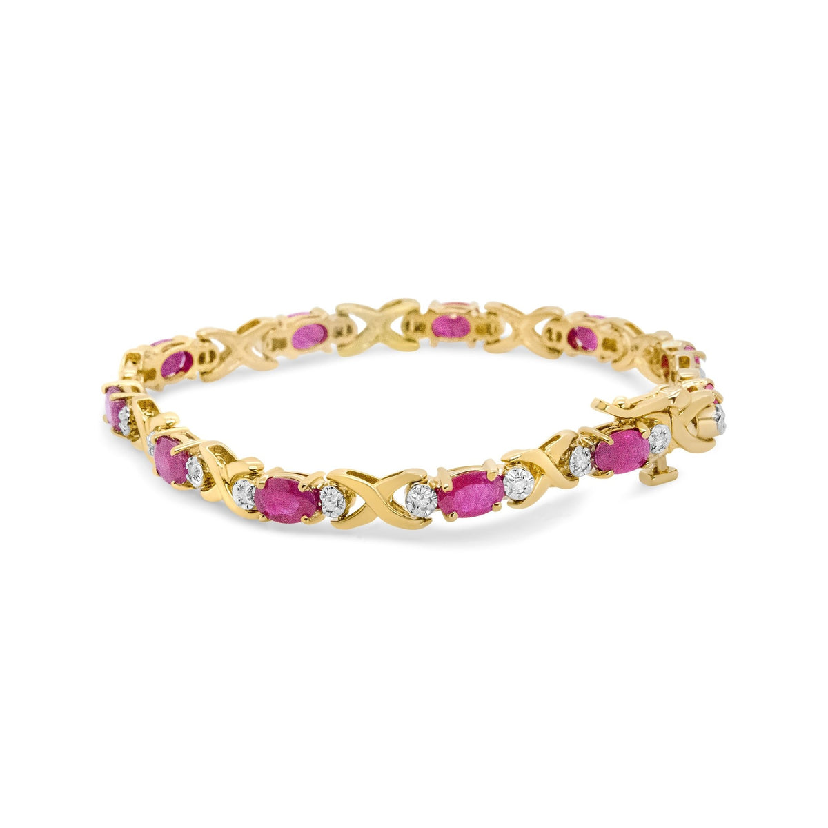 14K Yellow Gold 1/4 Cttw Diamond and Oval Red Ruby Alternating X Link Bracelet (I-J Color, I3 Clarity) - LinkagejewelrydesignLinkagejewelrydesign