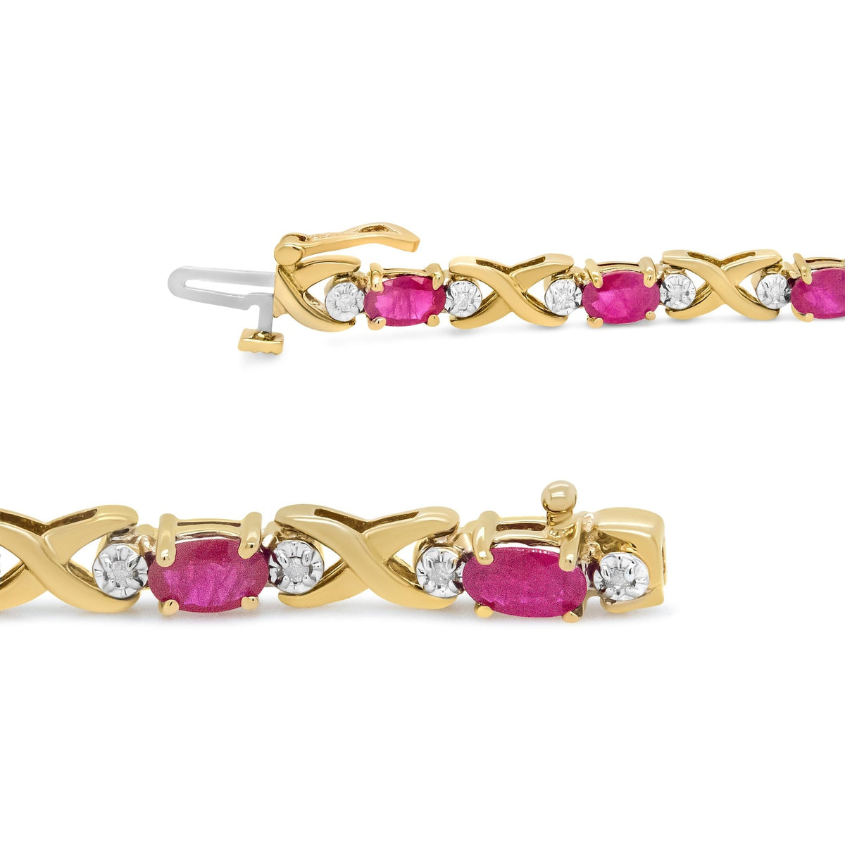 14K Yellow Gold 1/4 Cttw Diamond and Oval Red Ruby Alternating X Link Bracelet (I-J Color, I3 Clarity) - LinkagejewelrydesignLinkagejewelrydesign