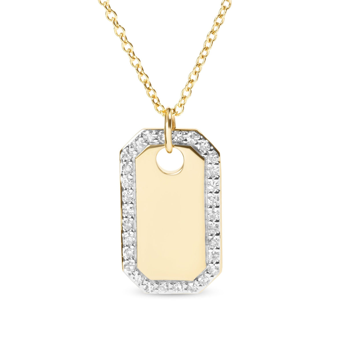 14K Yellow Gold 1/4 Cttw Diamond Halo Octagonal Dog Tag Pendant 18&quot; Necklace (I-J Color, I2-I3 Clarity) - LinkagejewelrydesignLinkagejewelrydesign