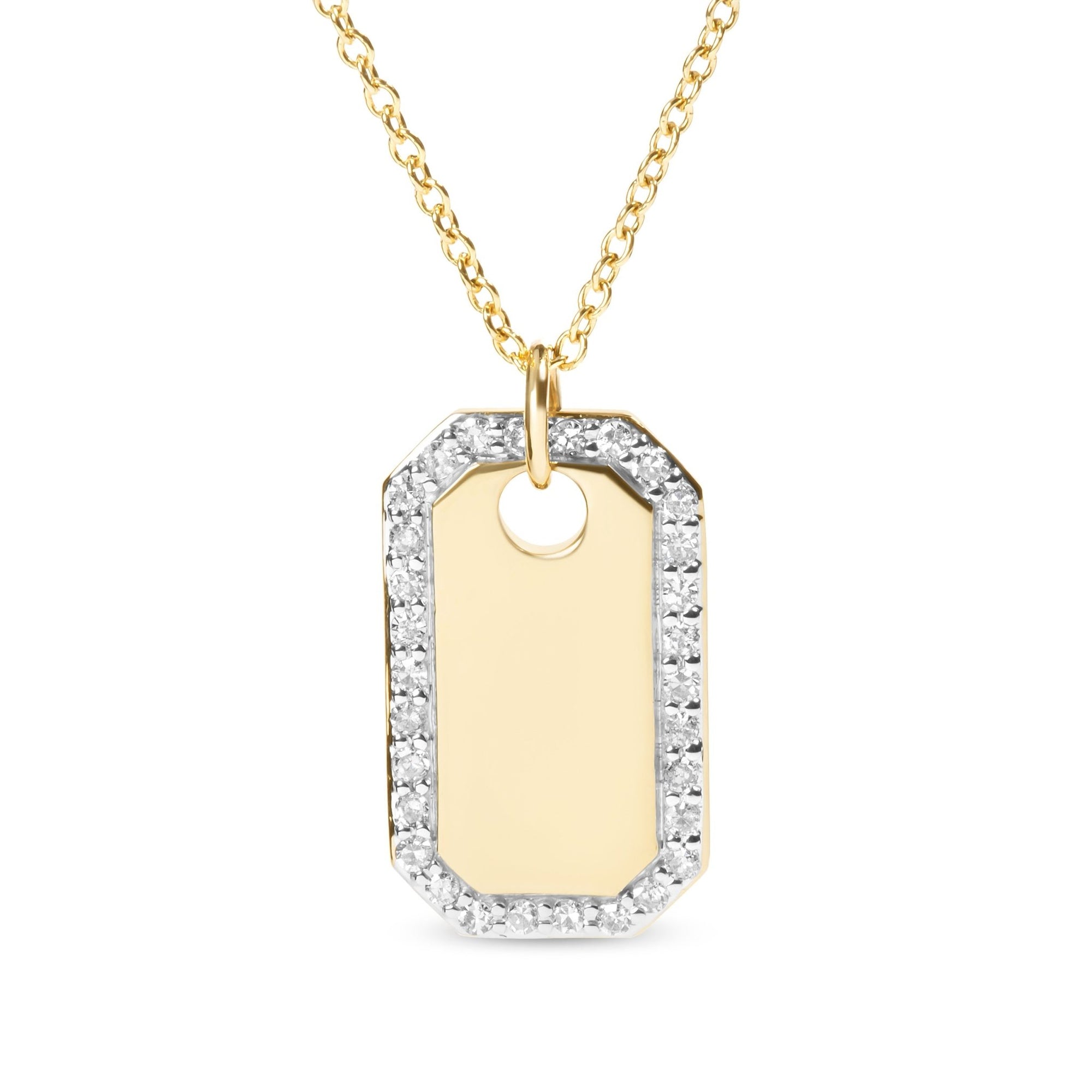 14K Yellow Gold 1/4 Cttw Diamond Halo Octagonal Dog Tag Pendant 18" Necklace (I-J Color, I2-I3 Clarity) - LinkagejewelrydesignLinkagejewelrydesign