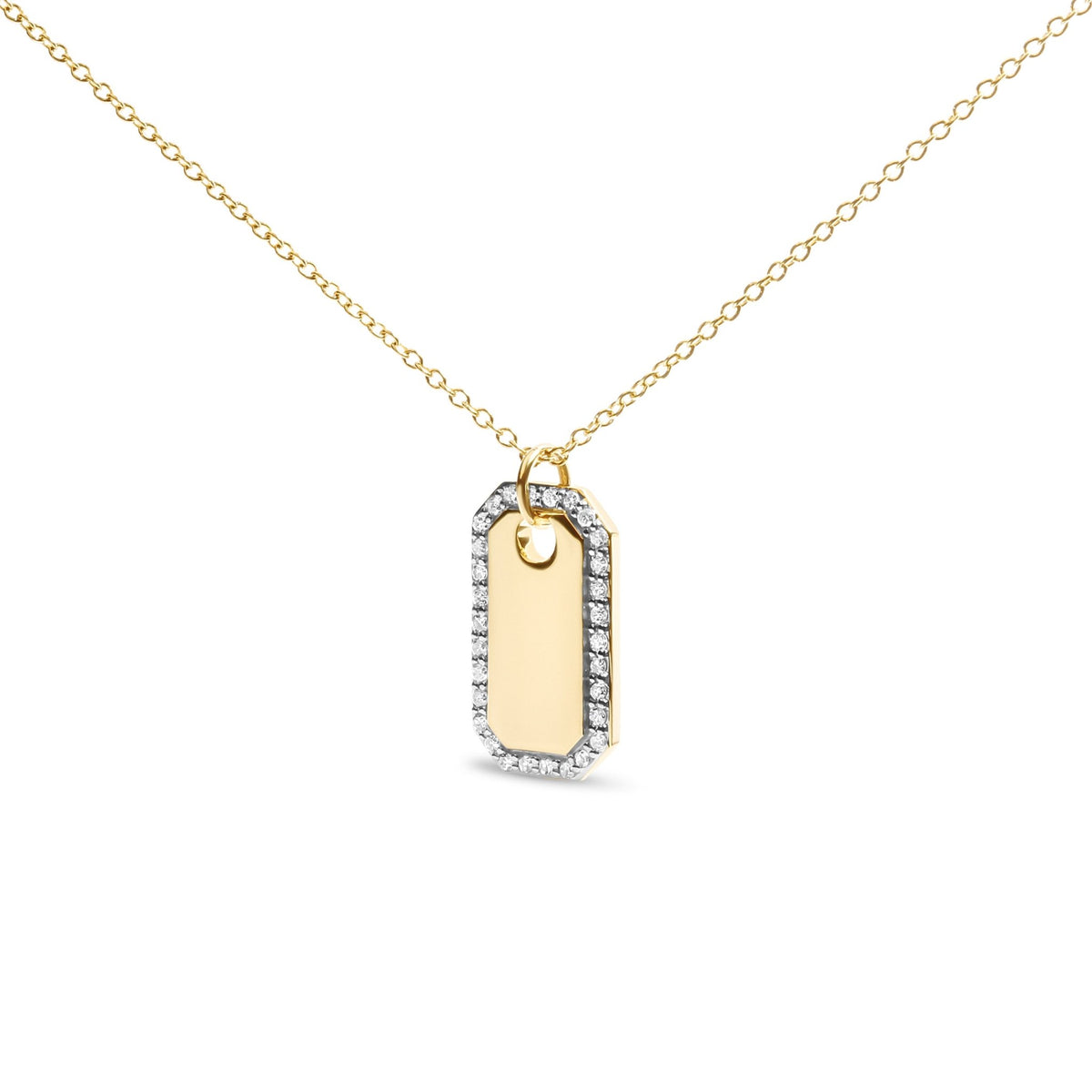 14K Yellow Gold 1/4 Cttw Diamond Halo Octagonal Dog Tag Pendant 18&quot; Necklace (I-J Color, I2-I3 Clarity) - LinkagejewelrydesignLinkagejewelrydesign