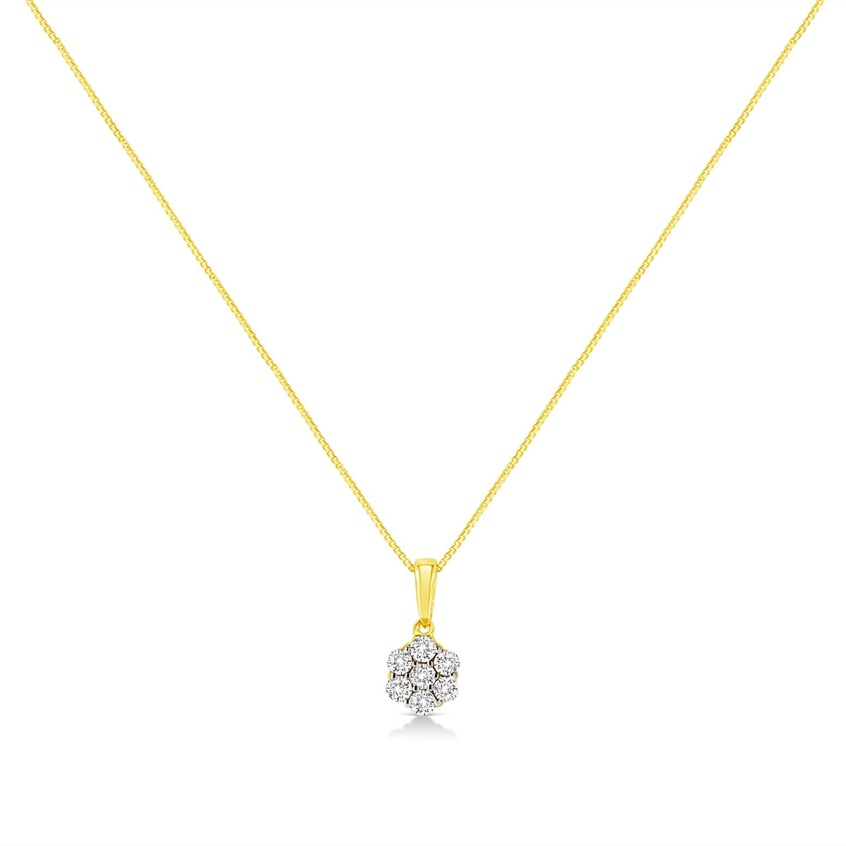 14K Yellow Gold 1/4 Cttw Prong Set Round-Cut Diamond 7 Stone Floral Cluster 18&quot; Pendant Necklace (H-I Color, I1-I2 Clarity) - LinkagejewelrydesignLinkagejewelrydesign