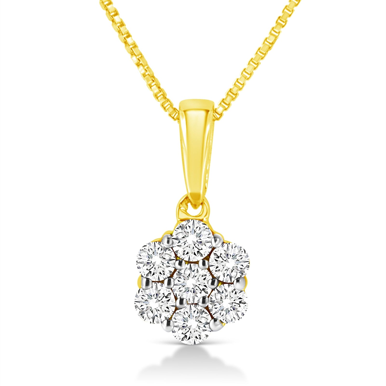 14K Yellow Gold 1/4 Cttw Prong Set Round-Cut Diamond 7 Stone Floral Cluster 18" Pendant Necklace (H-I Color, I1-I2 Clarity) - LinkagejewelrydesignLinkagejewelrydesign