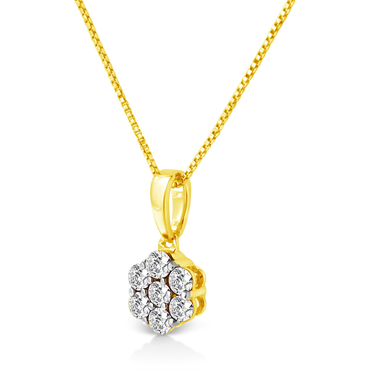 14K Yellow Gold 1/4 Cttw Prong Set Round-Cut Diamond 7 Stone Floral Cluster 18&quot; Pendant Necklace (H-I Color, I1-I2 Clarity) - LinkagejewelrydesignLinkagejewelrydesign