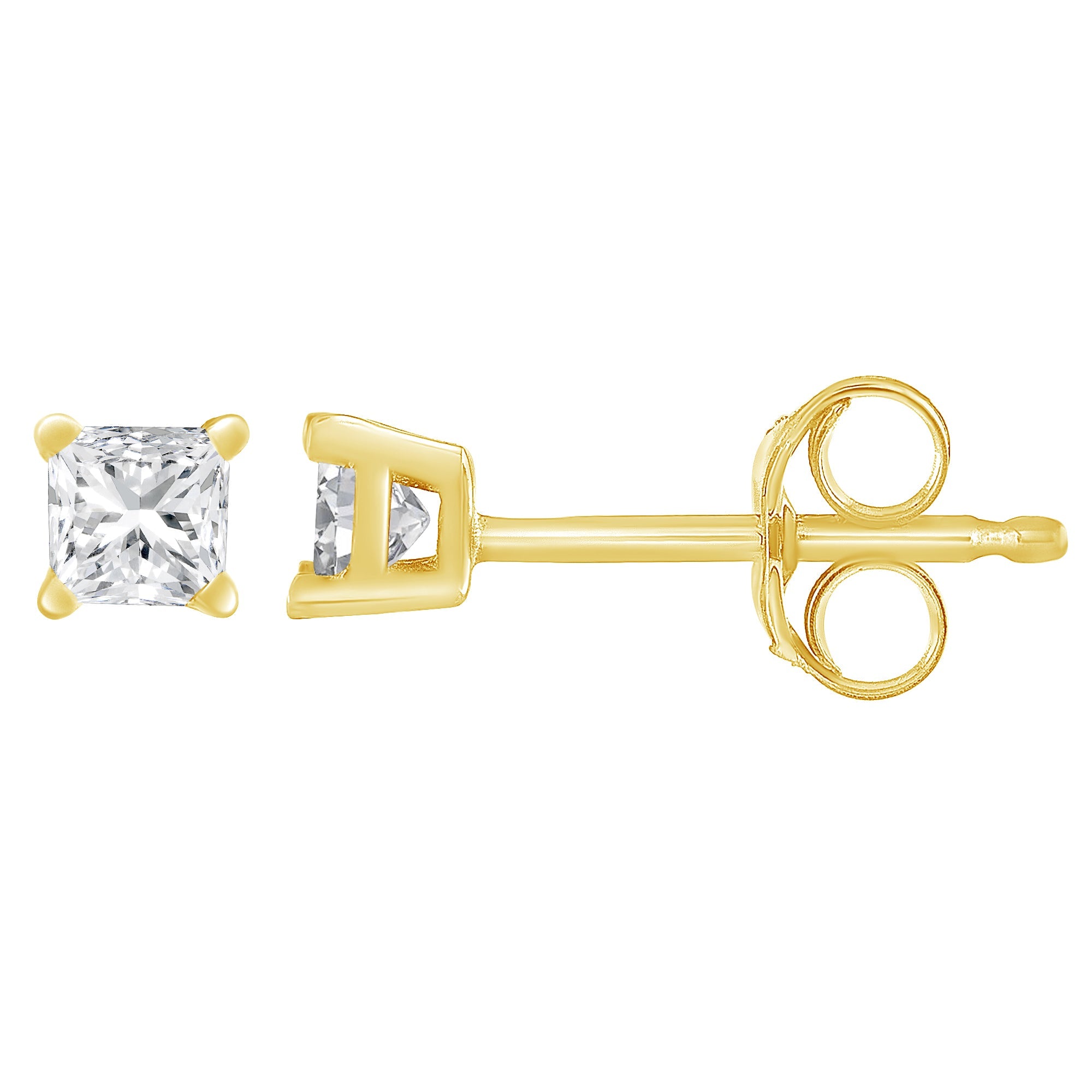 14K Yellow Gold 1/5 Cttw Princess-Cut Diamond Petite Classic Square Stud Earrings (I-J Color, I3 Clarity) - LinkagejewelrydesignLinkagejewelrydesign