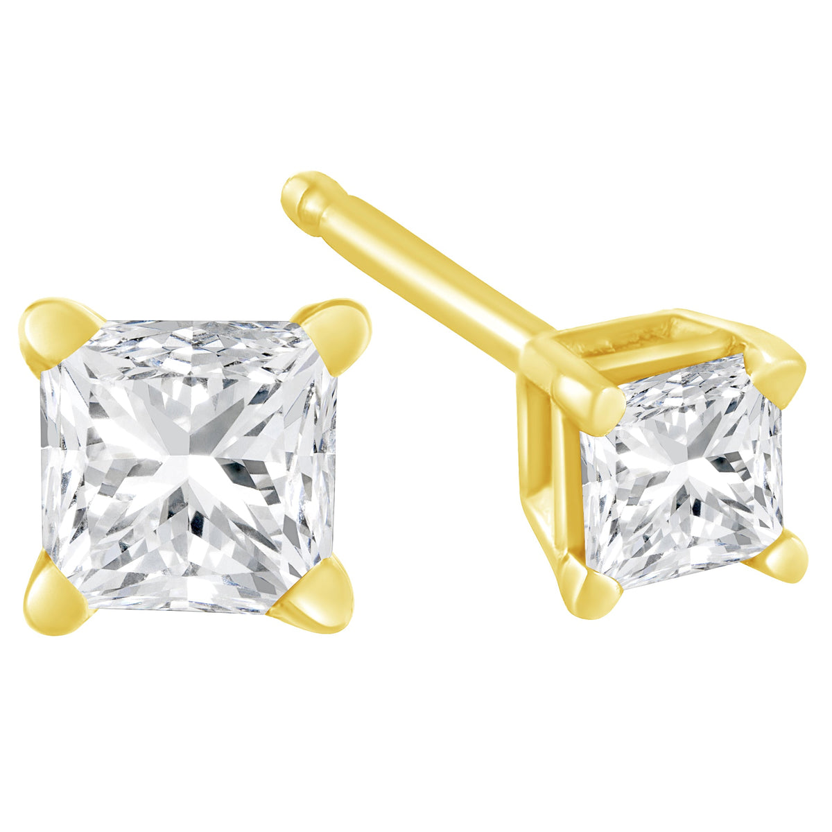 14K Yellow Gold 1/5 Cttw Princess-Cut Diamond Petite Classic Square Stud Earrings (I-J Color, I3 Clarity) - LinkagejewelrydesignLinkagejewelrydesign