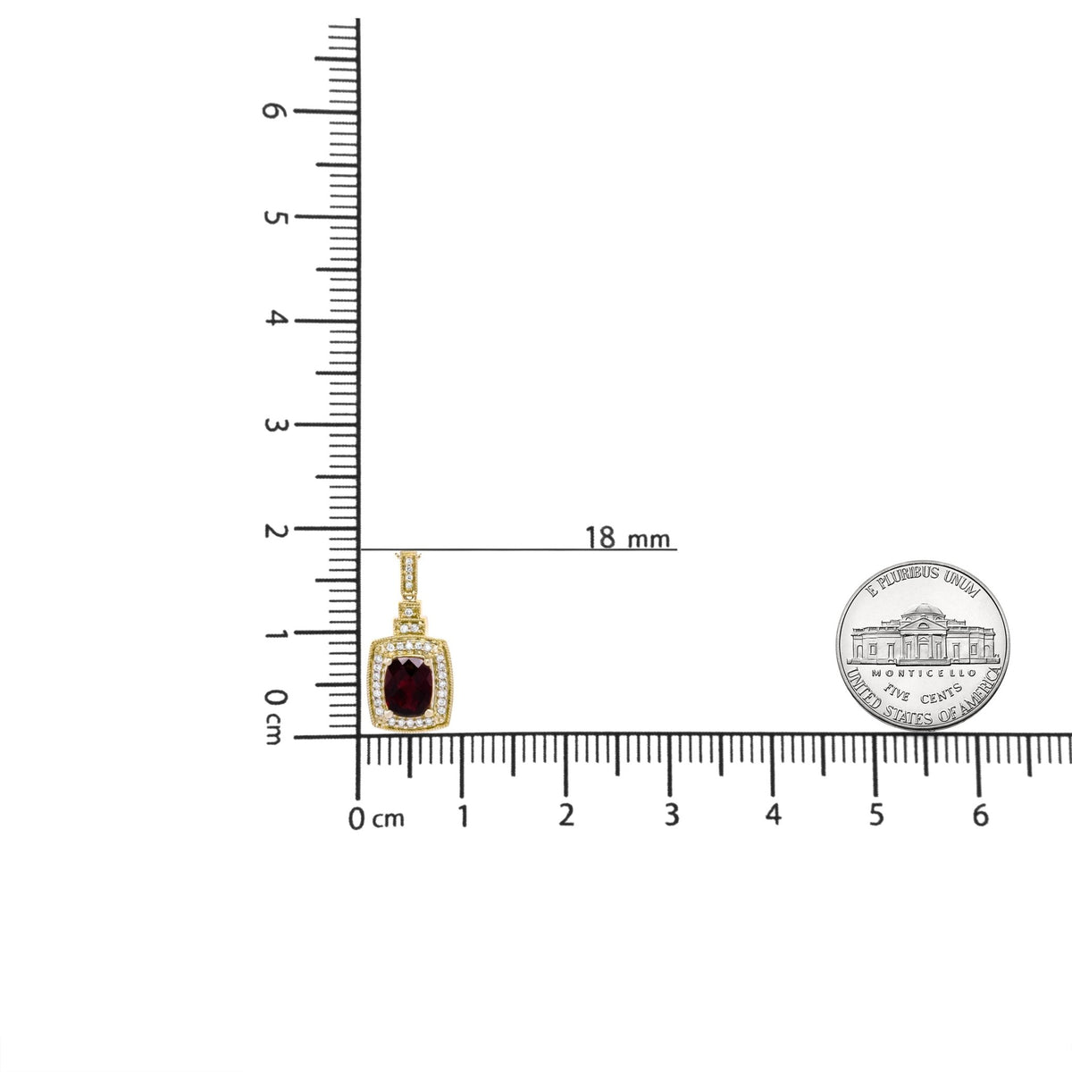 14K Yellow Gold 1/5 Cttw Round Diamond and 9x7mm Cushion Cut Red Garnet Halo 18&quot; Pendant Necklace (H-I Color, VS1-VS2 Clarity) - LinkagejewelrydesignLinkagejewelrydesign