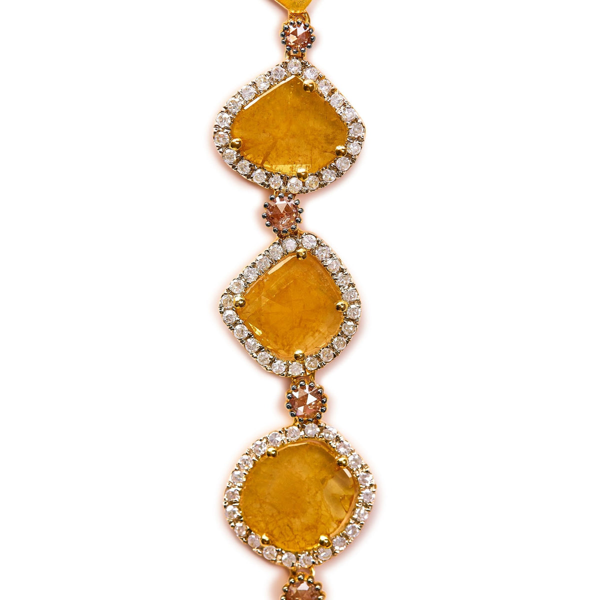 14K Yellow Gold 16 7/8 Cttw Fancy Yellow Rose Cut Diamond 16&quot; Collar Necklace with 4 Leaf Clover Drop (Fancy Yellow/I-J Color, I1-I2 Clarity) - LinkagejewelrydesignLinkagejewelrydesign