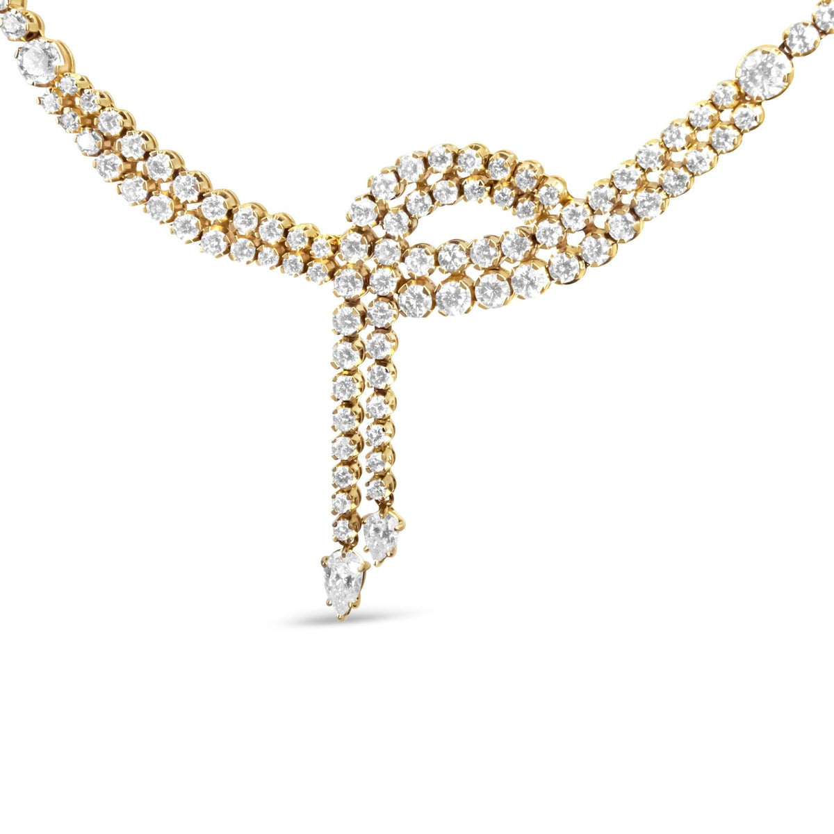 14k Yellow Gold 17.0 Cttw Diamond Double Row Lariat 18&quot; Inch Tennis Necklace with Pear Shape Diamond Drop Tips (I-J Color, VS2-SI1 Clarity) - LinkagejewelrydesignLinkagejewelrydesign