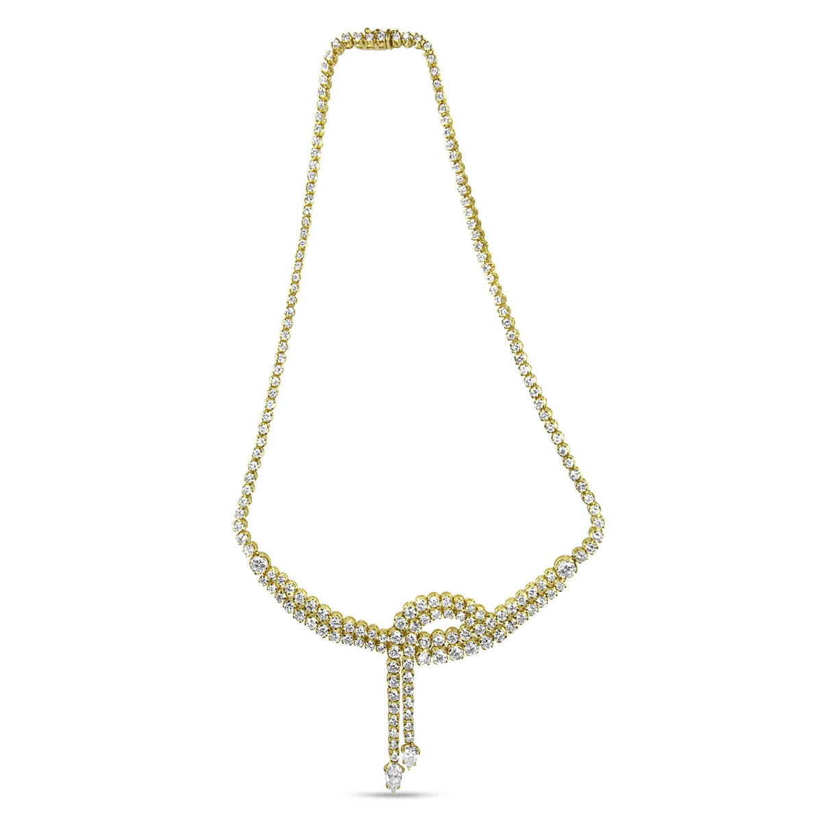 14k Yellow Gold 17.0 Cttw Diamond Double Row Lariat 18&quot; Inch Tennis Necklace with Pear Shape Diamond Drop Tips (I-J Color, VS2-SI1 Clarity) - LinkagejewelrydesignLinkagejewelrydesign