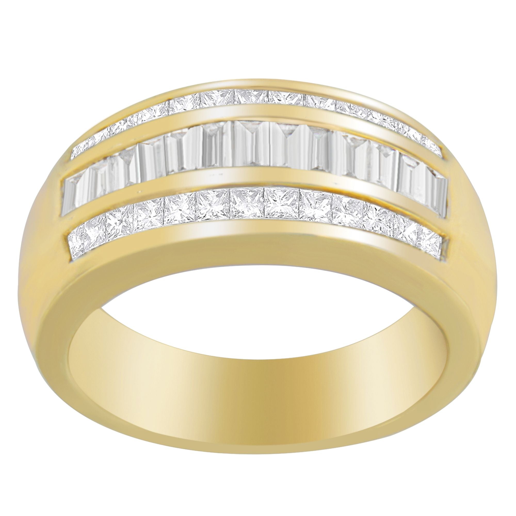 14K Yellow Gold 1ct. TDW Princess and Baguette-Cut Diamond Ring(H-I, SI1-SI2) - LinkagejewelrydesignLinkagejewelrydesign