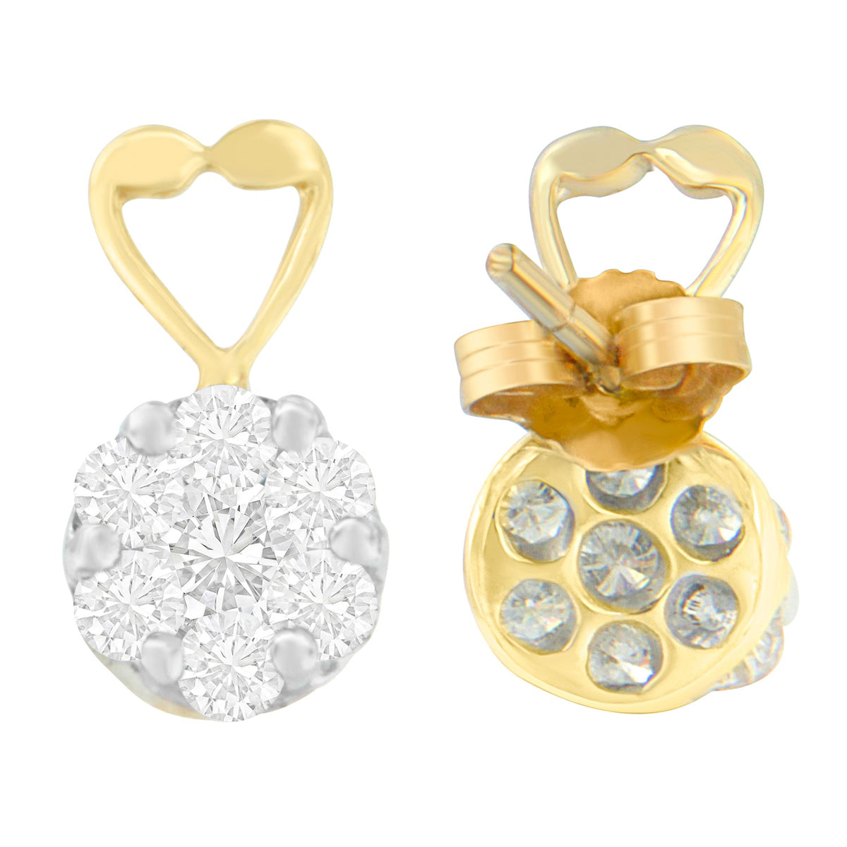 14K Yellow Gold 1ct. TDW Round-cut Diamond Earrings (I-J,SI2-I1) - LinkagejewelrydesignLinkagejewelrydesign