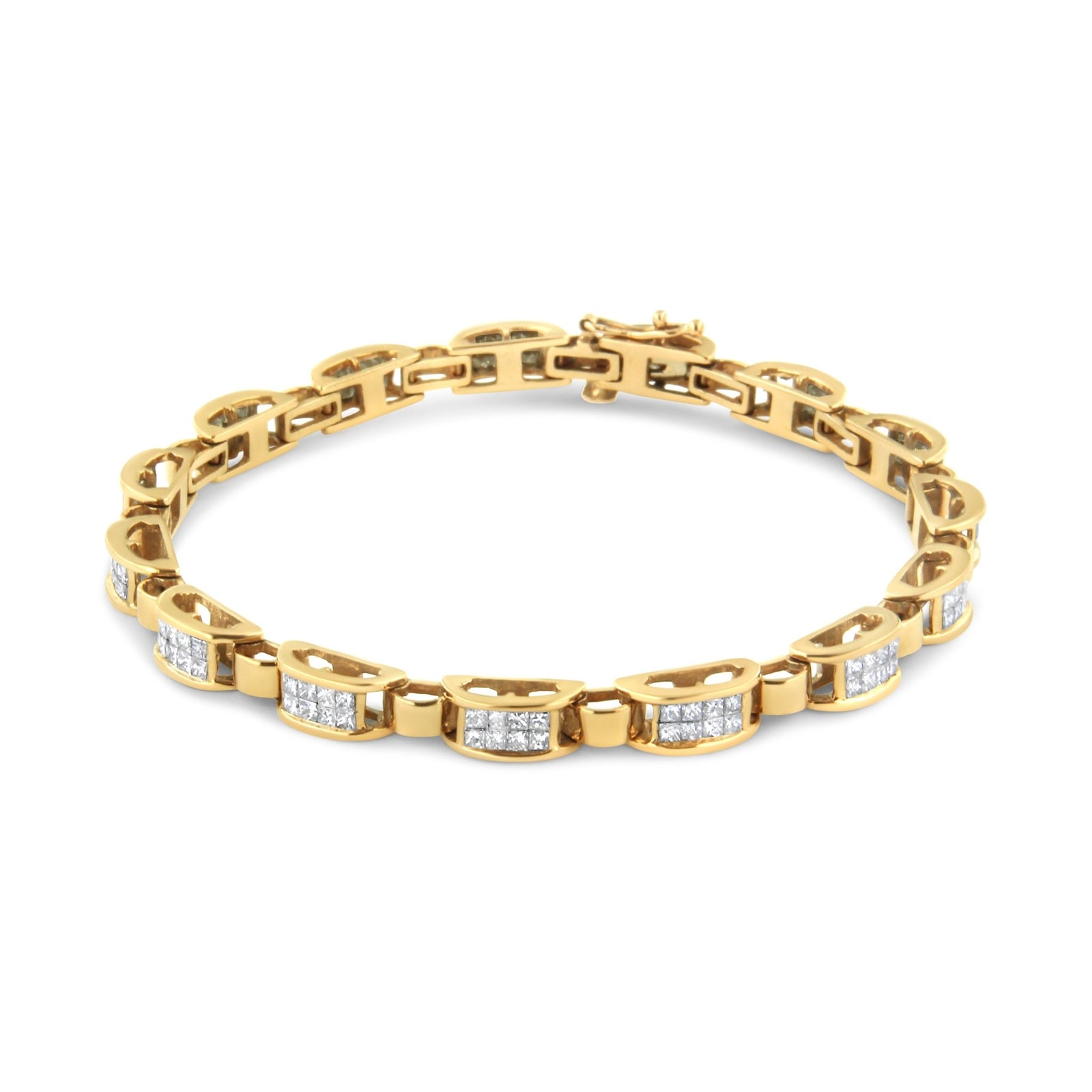 14K Yellow Gold 2 1/2 Cttw Princess-Cut Diamond Link Tennis Bracelet (H-I Color, SI2-I1 Clarity) - 7.25" - LinkagejewelrydesignLinkagejewelrydesign