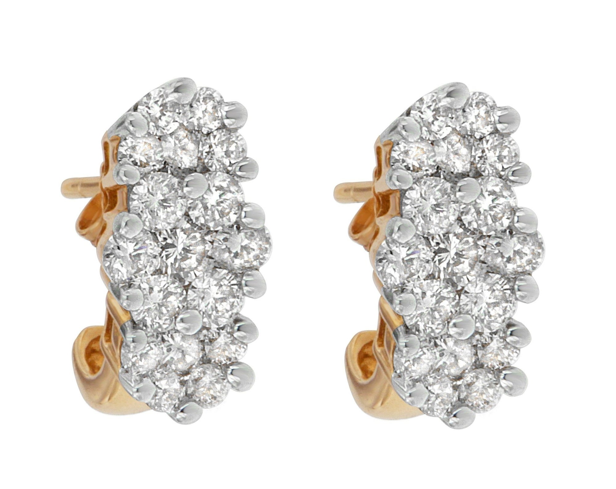 14K Yellow Gold 2 1/20 cttw Round Cut Diamond Cluster Earrings (I - J, I1 - I2) - LinkagejewelrydesignLinkagejewelrydesign