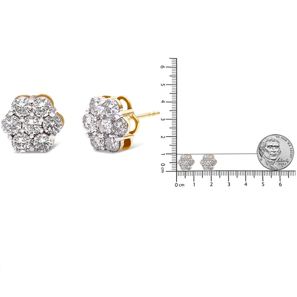 14K Yellow Gold 2.0 Cttw Diamond Floral Cluster Stud Earring with Screw Back (H-I Color, SI1-SI2 Clarity) - LinkagejewelrydesignLinkagejewelrydesign