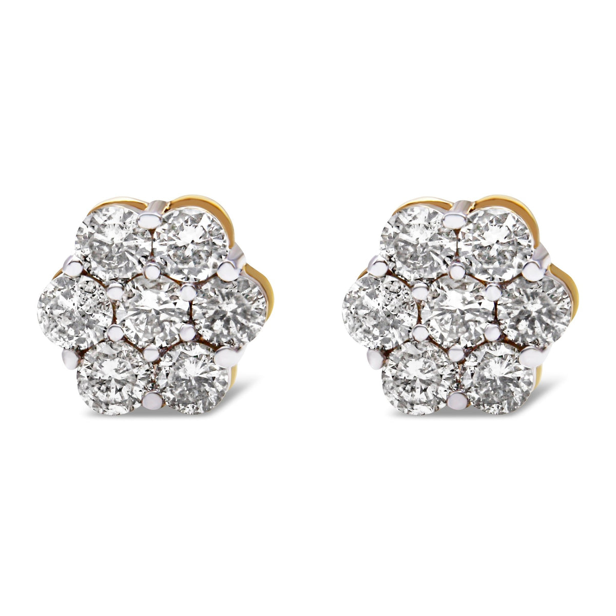 14K Yellow Gold 2.0 Cttw Diamond Floral Cluster Stud Earring with Screw Back (H-I Color, SI1-SI2 Clarity) - LinkagejewelrydesignLinkagejewelrydesign