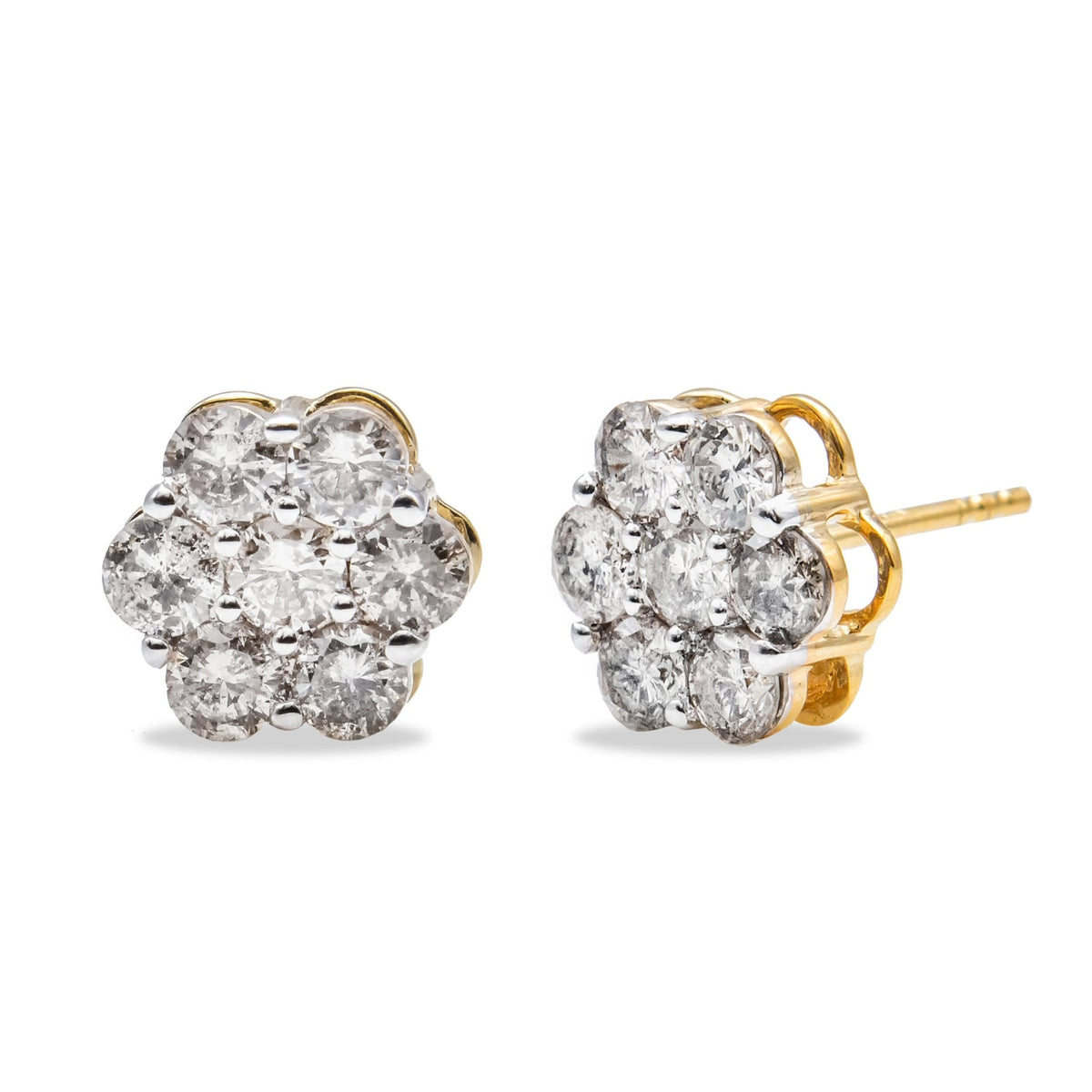 14K Yellow Gold 2.0 Cttw Diamond Floral Cluster Stud Earring with Screw Back (H-I Color, SI1-SI2 Clarity) - LinkagejewelrydesignLinkagejewelrydesign