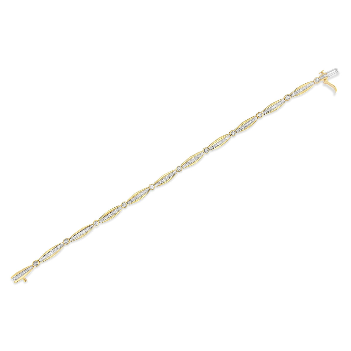 14K Yellow Gold 2.0 Cttw Round Brilliant-Cut &amp; Baguette Cut Diamond Bezel and Tapered Link 7&quot; Tennis Bracelet (H-I Color, SI2-I1 Clarity) - LinkagejewelrydesignLinkagejewelrydesign