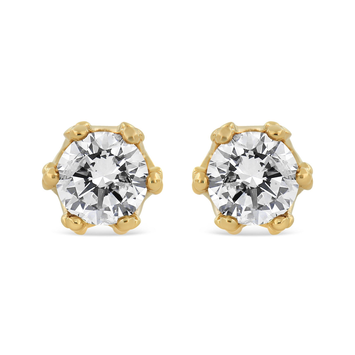 14K Yellow Gold 2.0 Cttw Round Diamond Crown Stud Earrings (I-J Color, I1-I2 Clarity) - LinkagejewelrydesignLinkagejewelrydesign