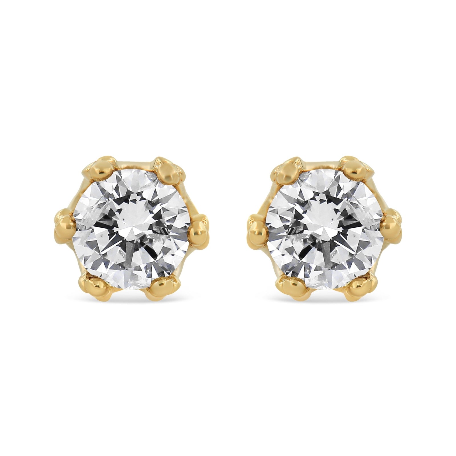 14K Yellow Gold 2.0 Cttw Round Diamond Crown Stud Earrings (I-J Color, I1-I2 Clarity) - LinkagejewelrydesignLinkagejewelrydesign