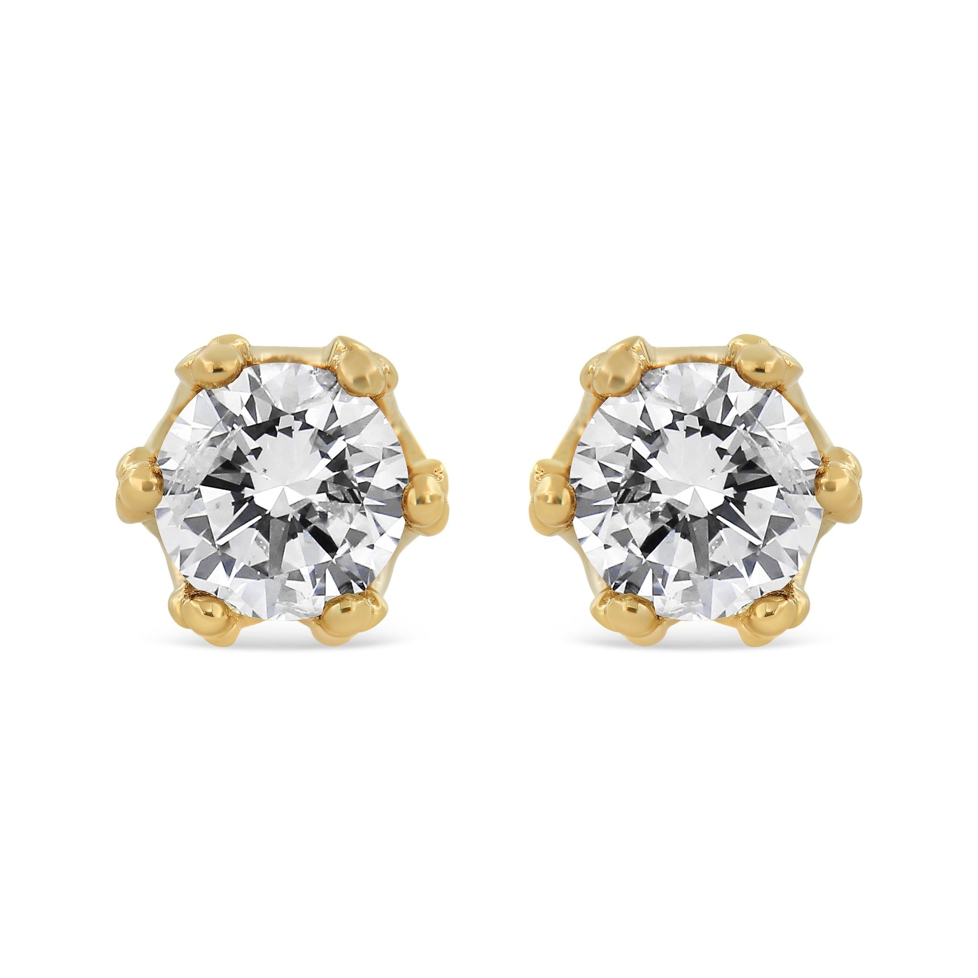 14K Yellow Gold 2.0 Cttw Round Diamond Crown Stud Earrings (I-J Color, I1-I2 Clarity) - LinkagejewelrydesignLinkagejewelrydesign