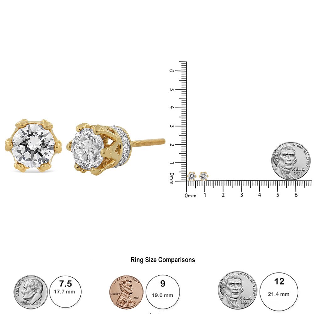 14K Yellow Gold 2.0 Cttw Round Diamond Crown Stud Earrings (I-J Color, I1-I2 Clarity) - LinkagejewelrydesignLinkagejewelrydesign