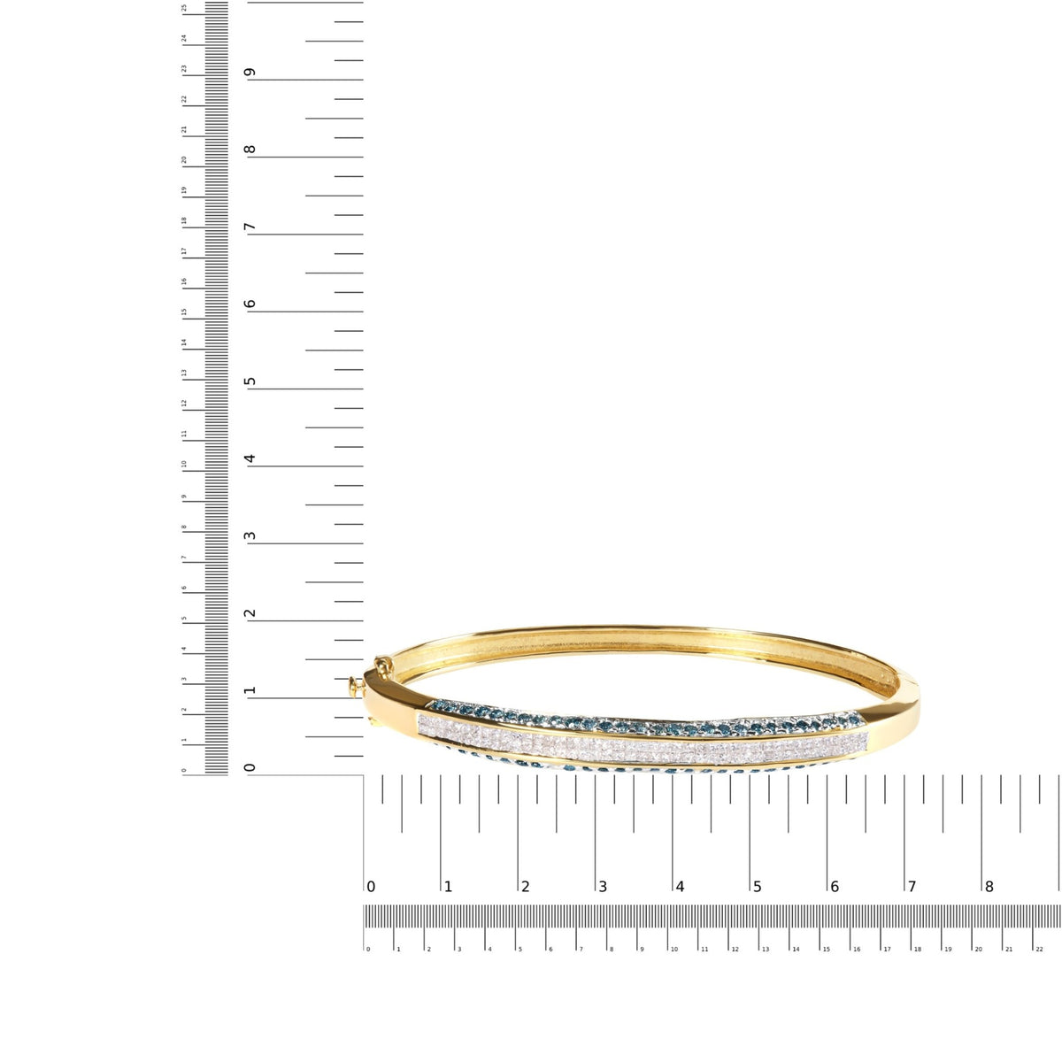 14K Yellow Gold 2.0 Cttw Treated Blue and White Diamond Bangle Bracelet (H-I Color, SI2-I1 Clarity) - Size 7 - LinkagejewelrydesignLinkagejewelrydesign