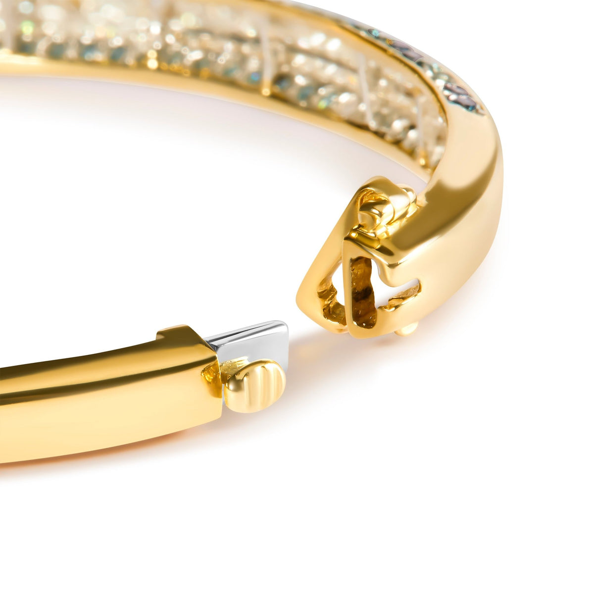 14K Yellow Gold 2.0 Cttw Treated Blue and White Diamond Bangle Bracelet (H-I Color, SI2-I1 Clarity) - Size 7 - LinkagejewelrydesignLinkagejewelrydesign