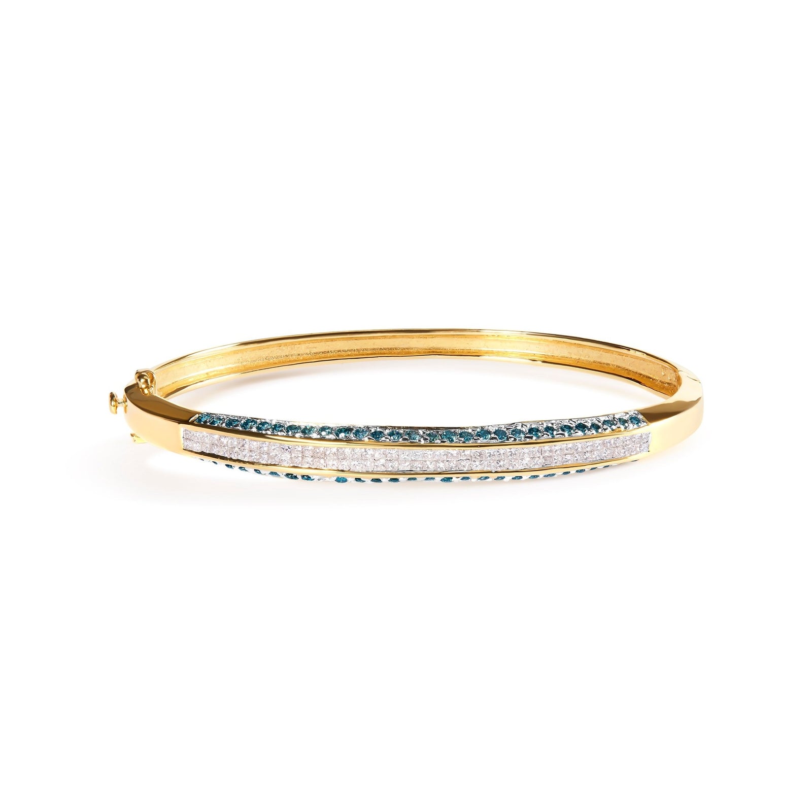 14K Yellow Gold 2.0 Cttw Treated Blue and White Diamond Bangle Bracelet (H-I Color, SI2-I1 Clarity) - Size 7 - LinkagejewelrydesignLinkagejewelrydesign