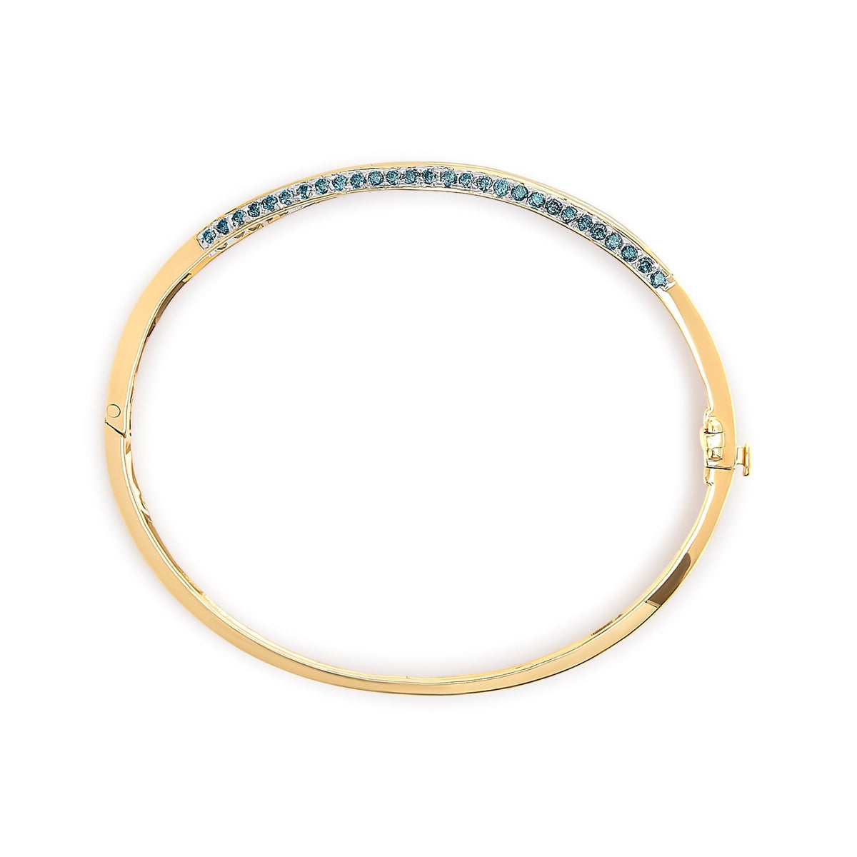 14K Yellow Gold 2.0 Cttw Treated Blue and White Diamond Bangle Bracelet (H-I Color, SI2-I1 Clarity) - Size 7 - LinkagejewelrydesignLinkagejewelrydesign