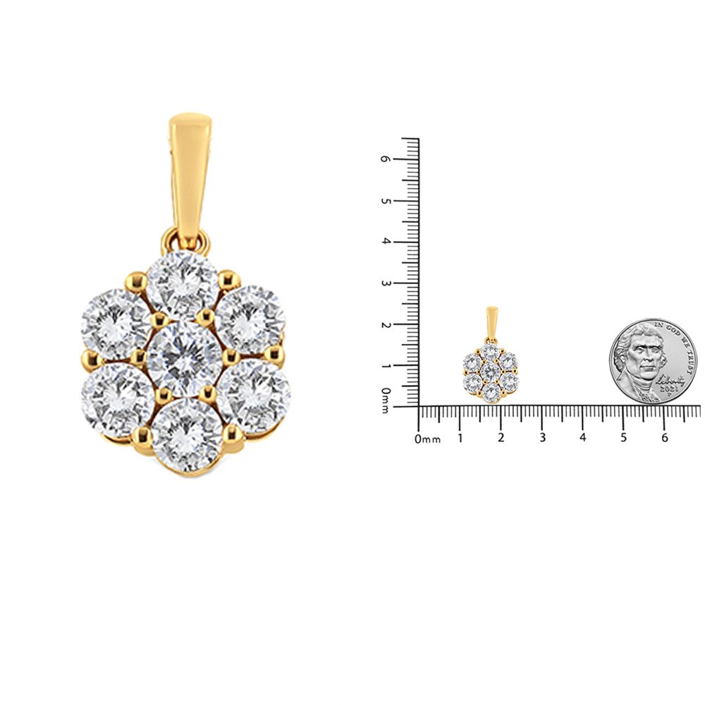 14K Yellow Gold 2.00 Cttw Brilliant Round-Cut Diamond 7 Stone Flower Cluster 18&quot; Pendant Necklace (H-I Color, SI2-I1 Clarity) - LinkagejewelrydesignLinkagejewelrydesign