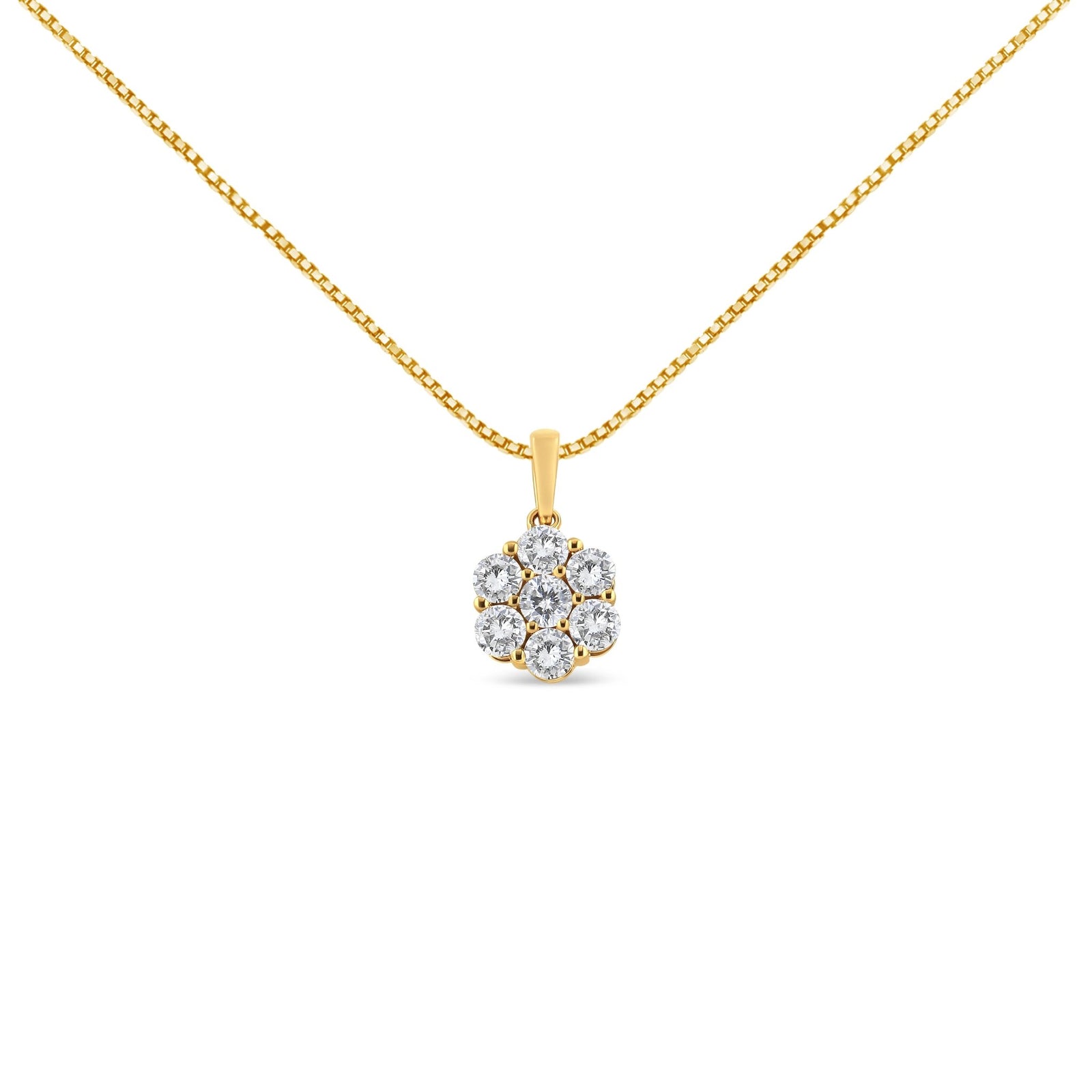 14K Yellow Gold 2.00 Cttw Brilliant Round-Cut Diamond 7 Stone Flower Cluster 18" Pendant Necklace (H-I Color, SI2-I1 Clarity) - LinkagejewelrydesignLinkagejewelrydesign