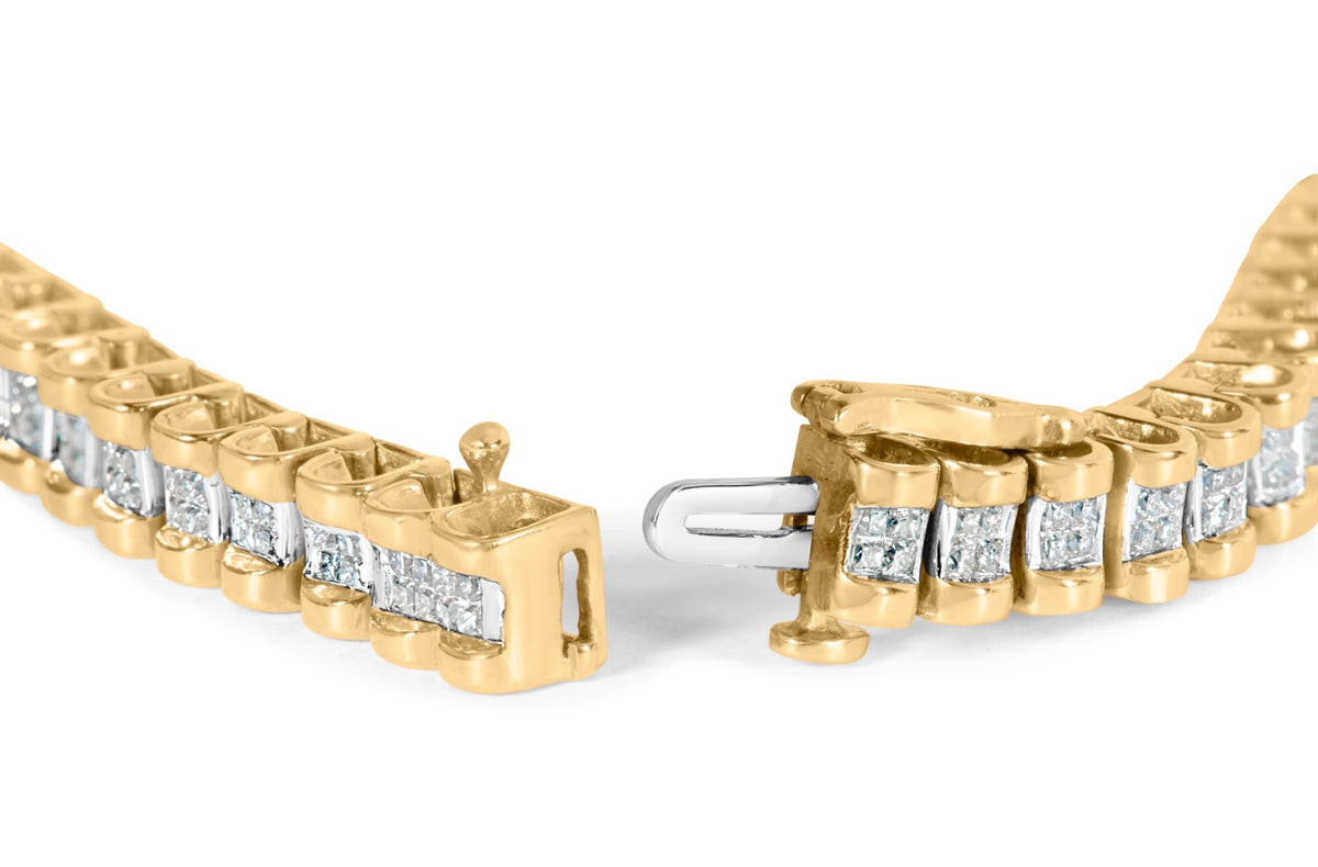 14K Yellow Gold 2.00 Cttw Princess-Cut Diamond Classic Link 7&quot; Bracelet (I-J Color, I1-I2 Clarity) - LinkagejewelrydesignLinkagejewelrydesign