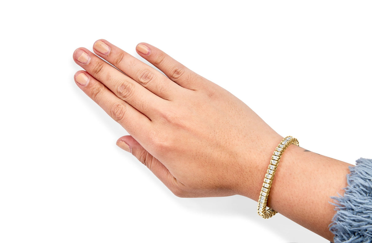 14K Yellow Gold 2.00 Cttw Princess-Cut Diamond Classic Link 7&quot; Bracelet (I-J Color, I1-I2 Clarity) - LinkagejewelrydesignLinkagejewelrydesign