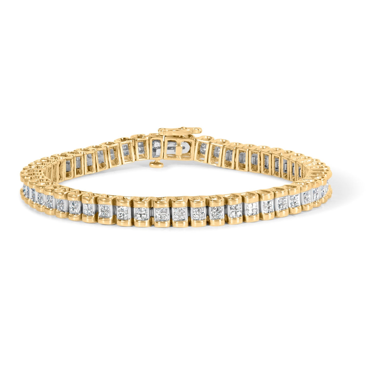 14K Yellow Gold 2.00 Cttw Princess-Cut Diamond Classic Link 7&quot; Bracelet (I-J Color, I1-I2 Clarity) - LinkagejewelrydesignLinkagejewelrydesign