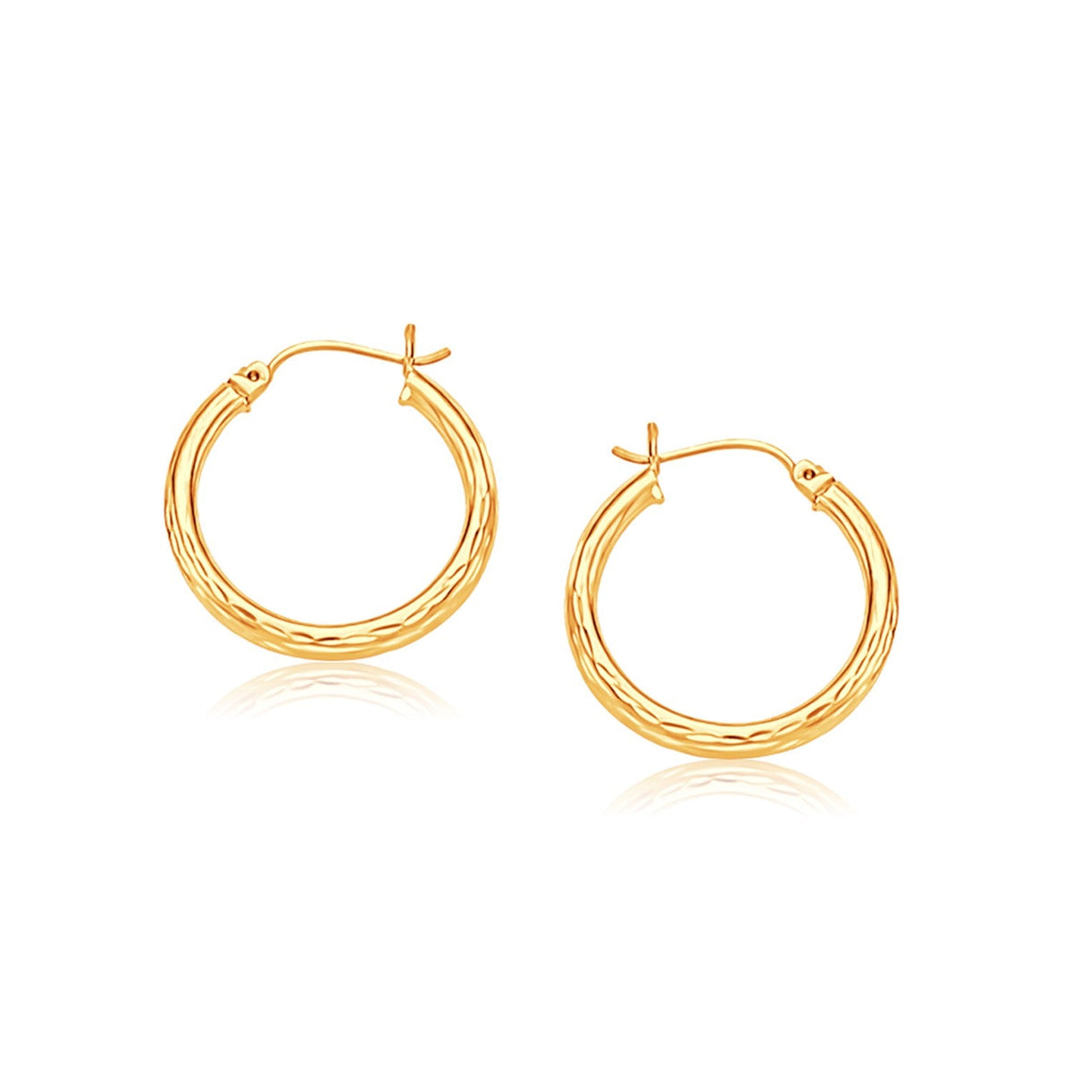 14k Yellow Gold 25mm Diameter Hoop Earring with Diamond - Cut Finish - LinkagejewelrydesignLinkagejewelrydesign