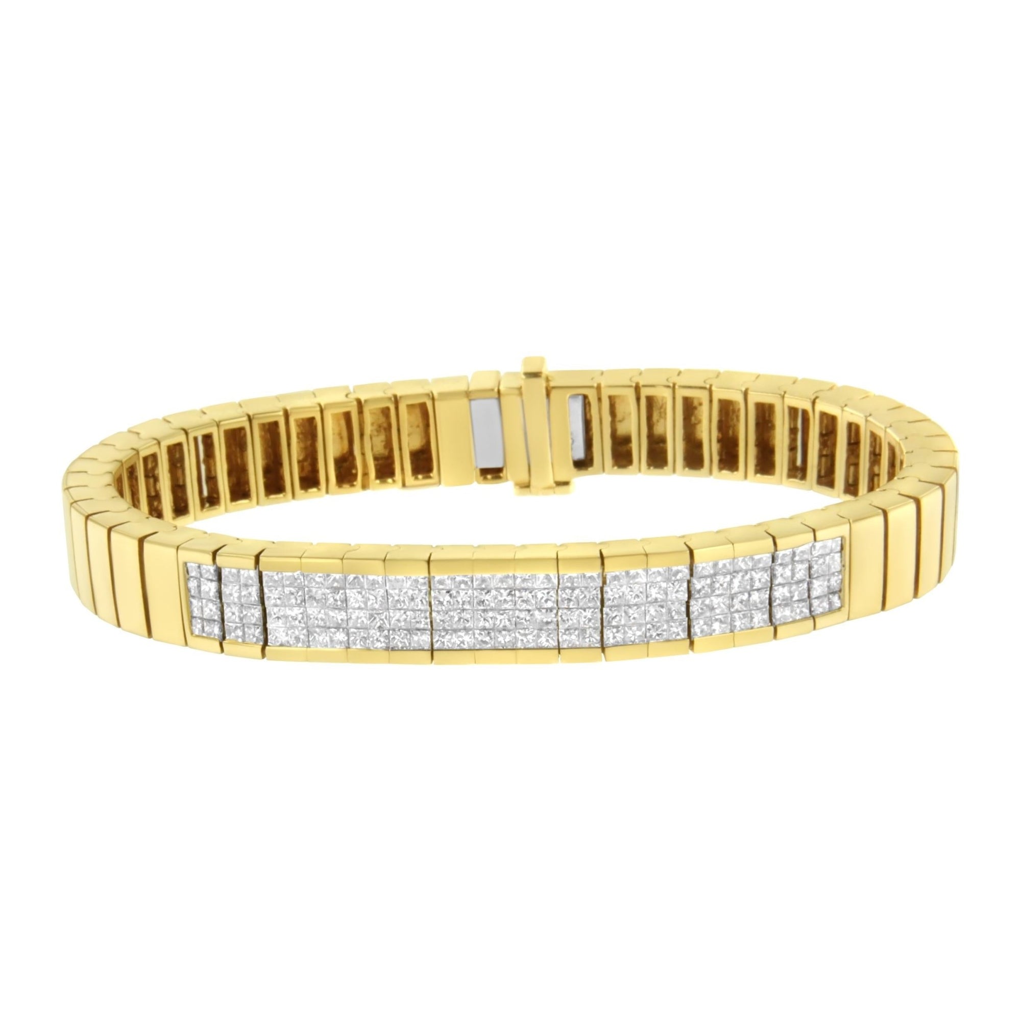 14K Yellow Gold 3 5/8 cttw Invisible Set Princess-Cut Diamond ID Tennis Bracelet (I-J Color, SI1-SI2 Clarity) - Size 7" - LinkagejewelrydesignLinkagejewelrydesign
