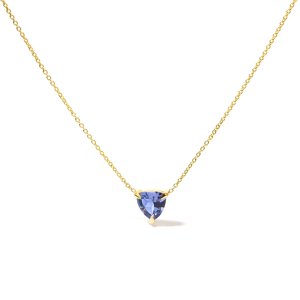 14k Yellow Gold 3 - Prong Martini Set Blue Tanzanite Trillion Solitaire 18&quot; Pendant Necklace - LinkagejewelrydesignLinkagejewelrydesign